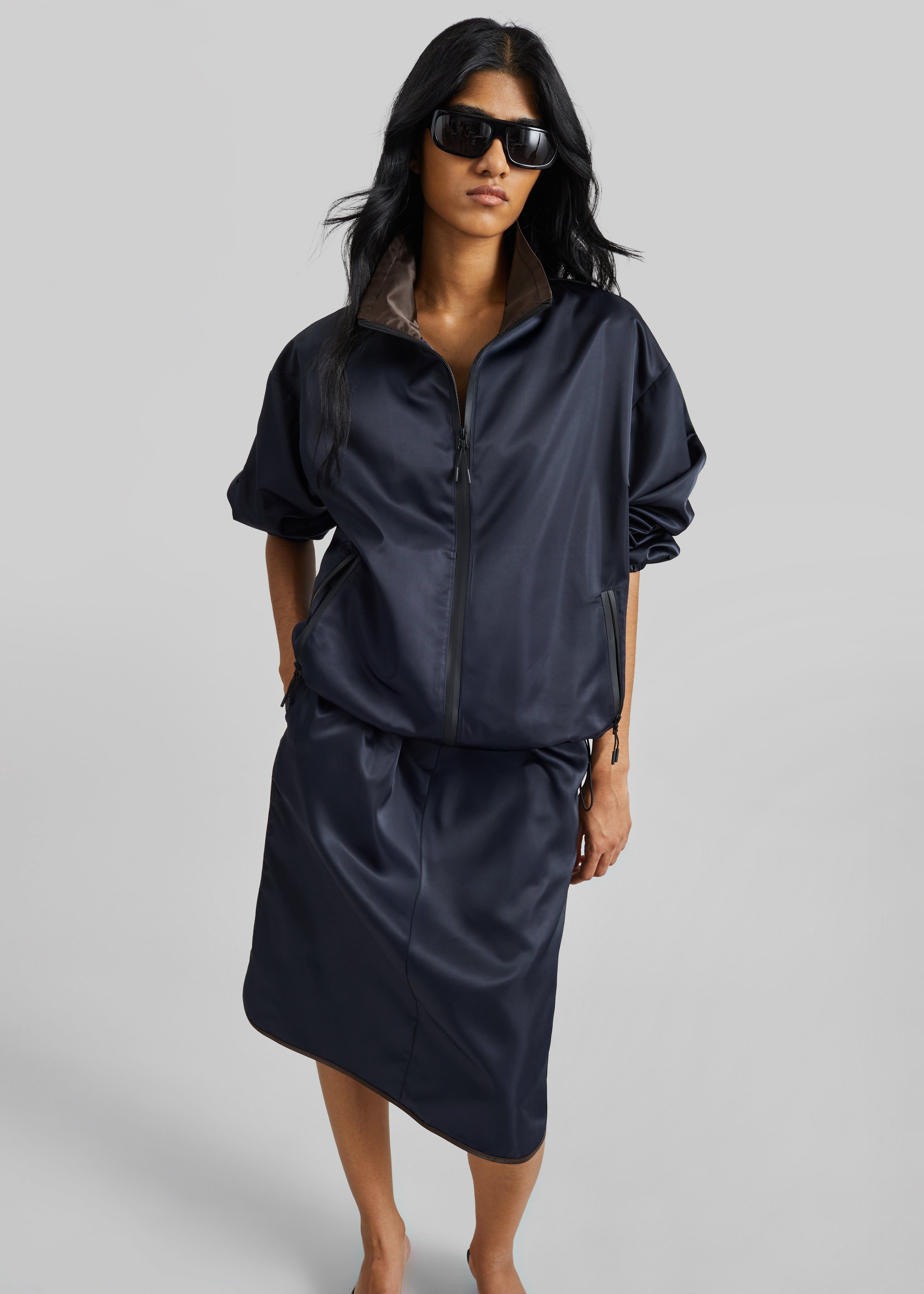 Munich Contrast Collar Zip-Up Jacket - Navy - 1