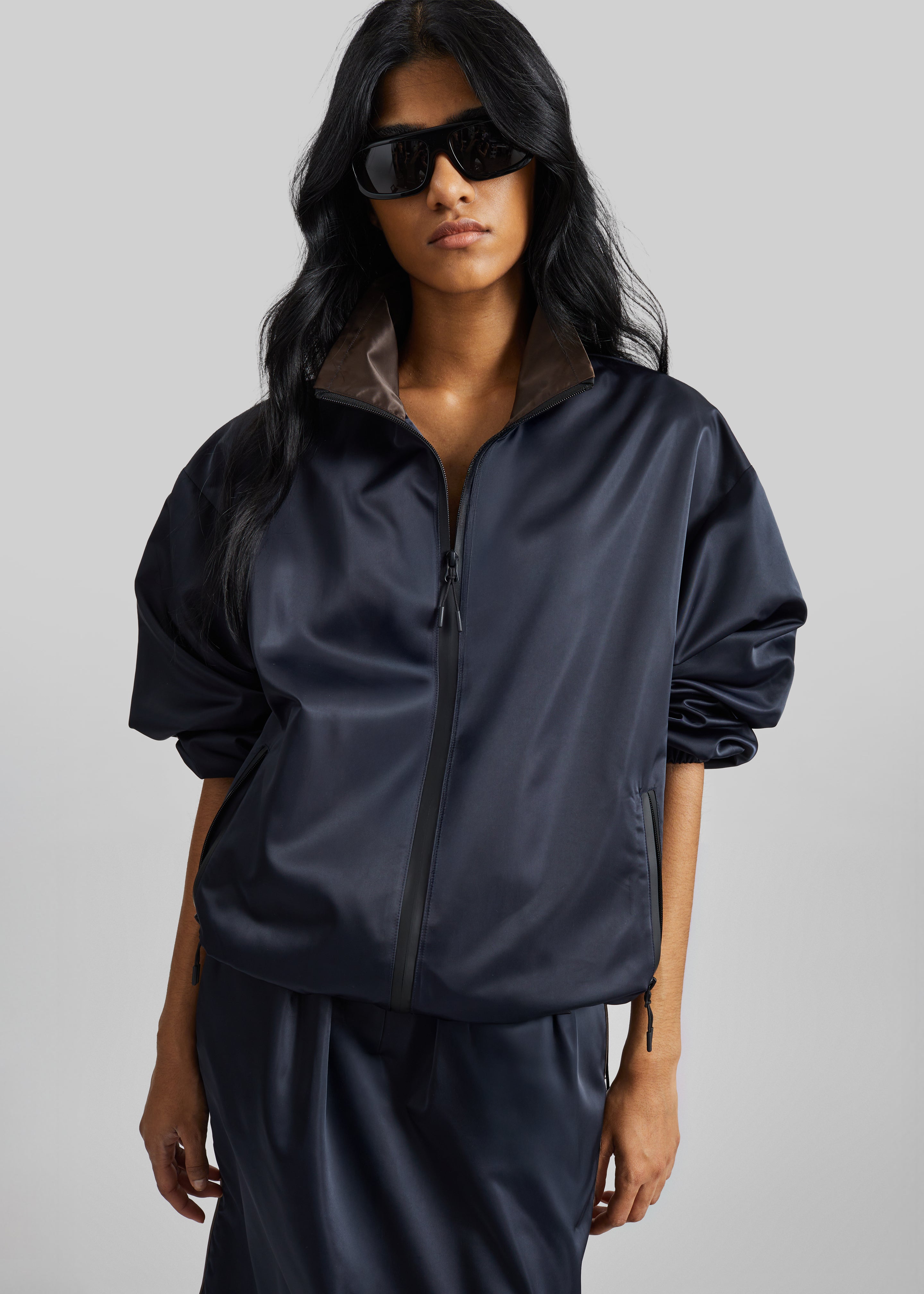 Munich Contrast Collar Zip-Up Jacket - Navy – The Frankie Shop Europe