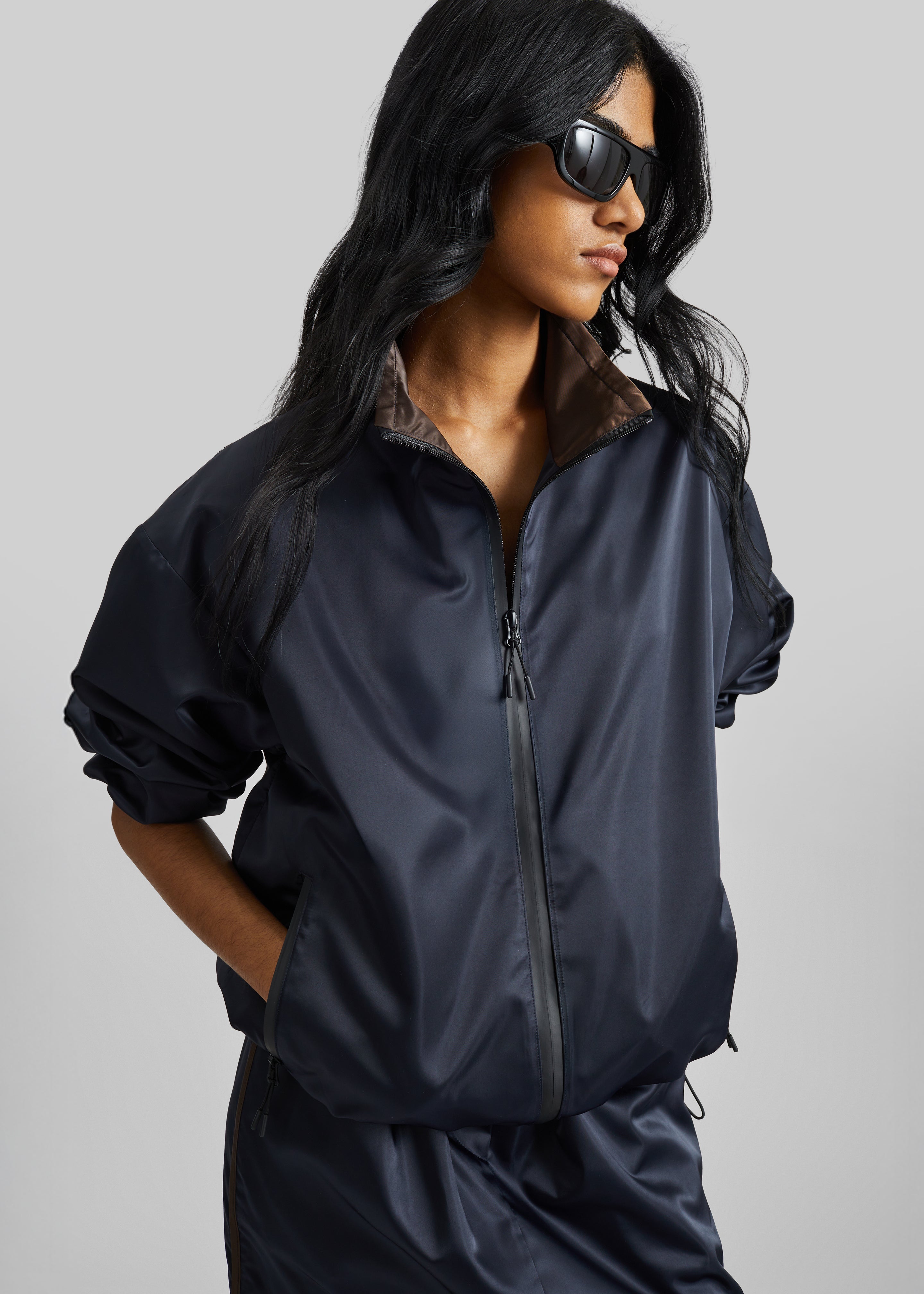 Munich Contrast Collar Zip-Up Jacket - Navy - 2