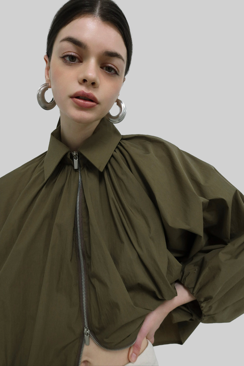 Murray Batwing Sleeve Balloon Jacket - Olive Brown - 1