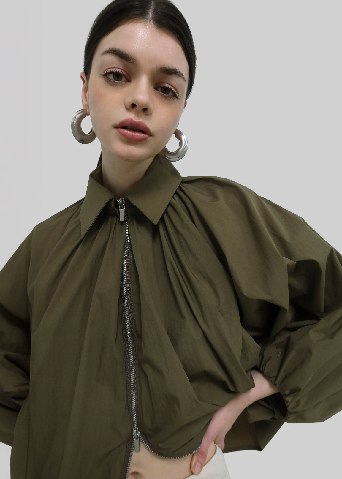 Murray Batwing Sleeve Balloon Jacket - Olive Brown - 2
