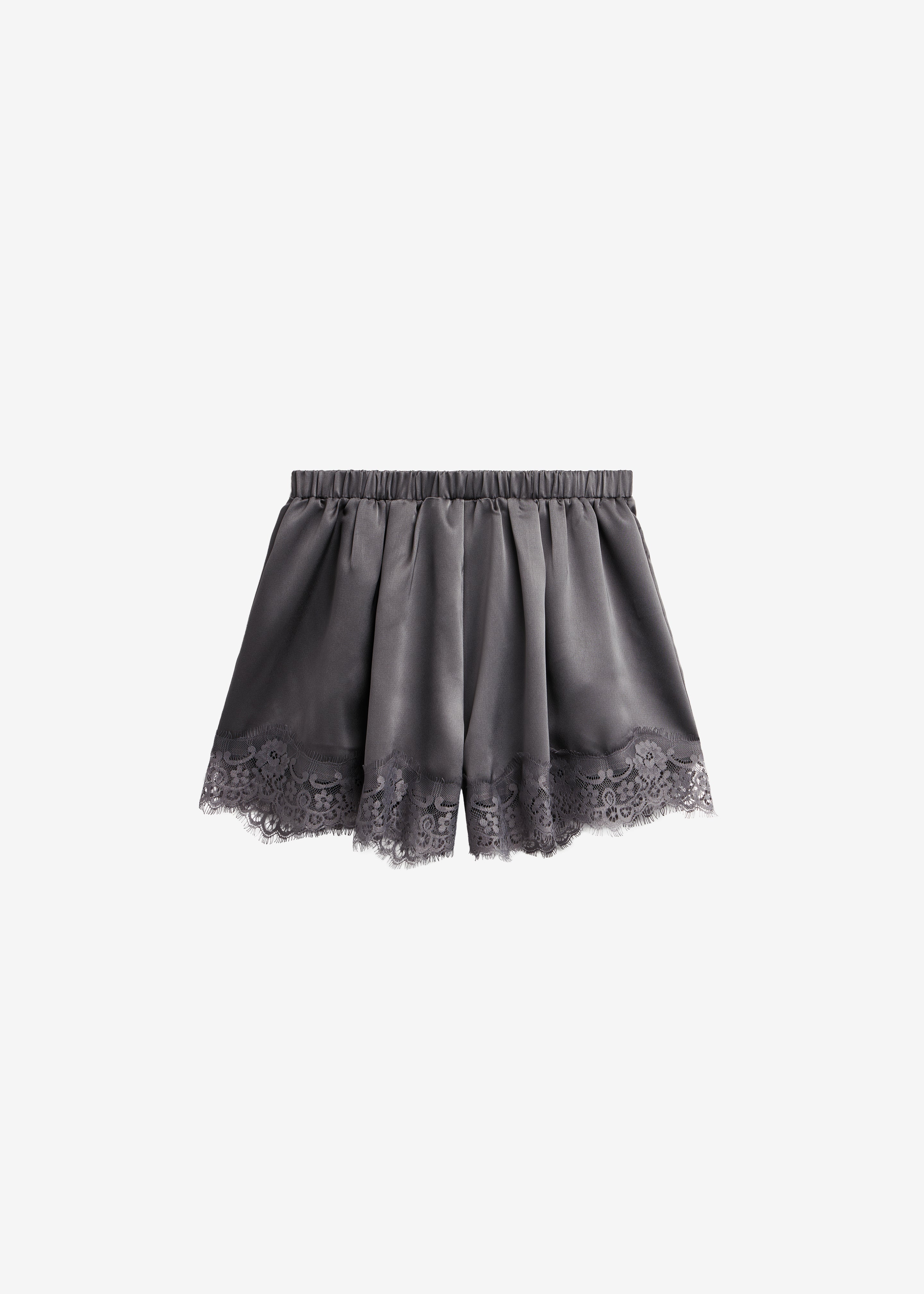 Mylah Satin Lace Trim Shorts - Slate Grey - 11