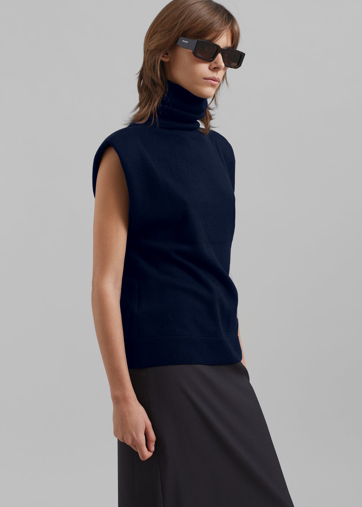 Nadia Thin Padded Sleeveless Turtleneck - Navy - 3