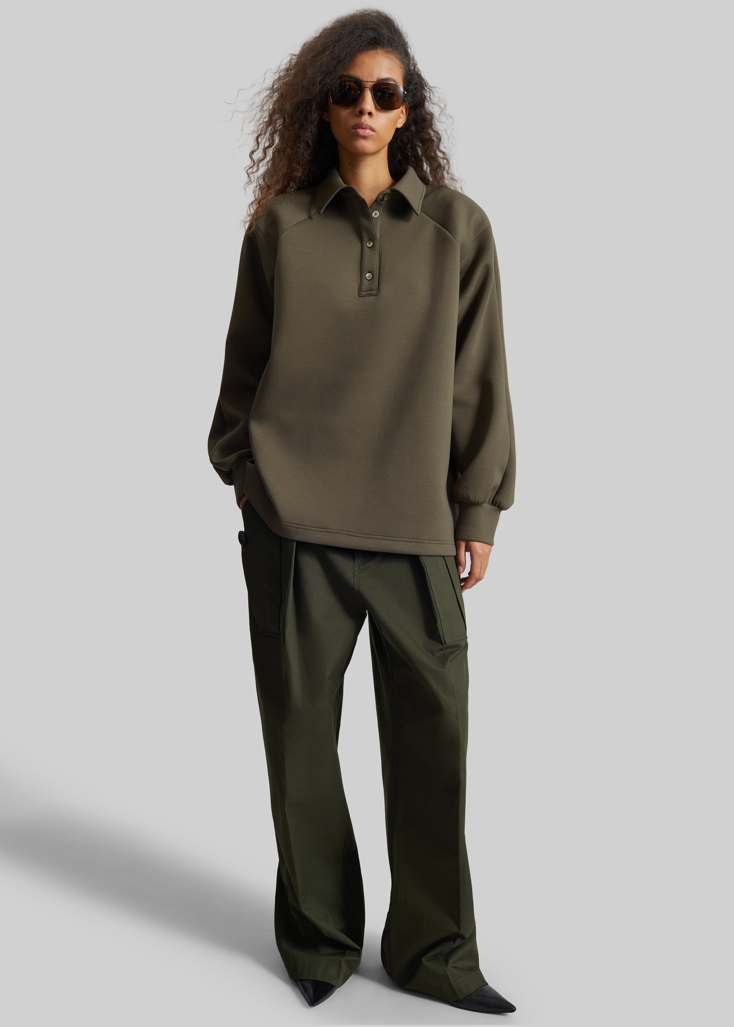 Naen Neoprene Polo Top - Dark Olive
