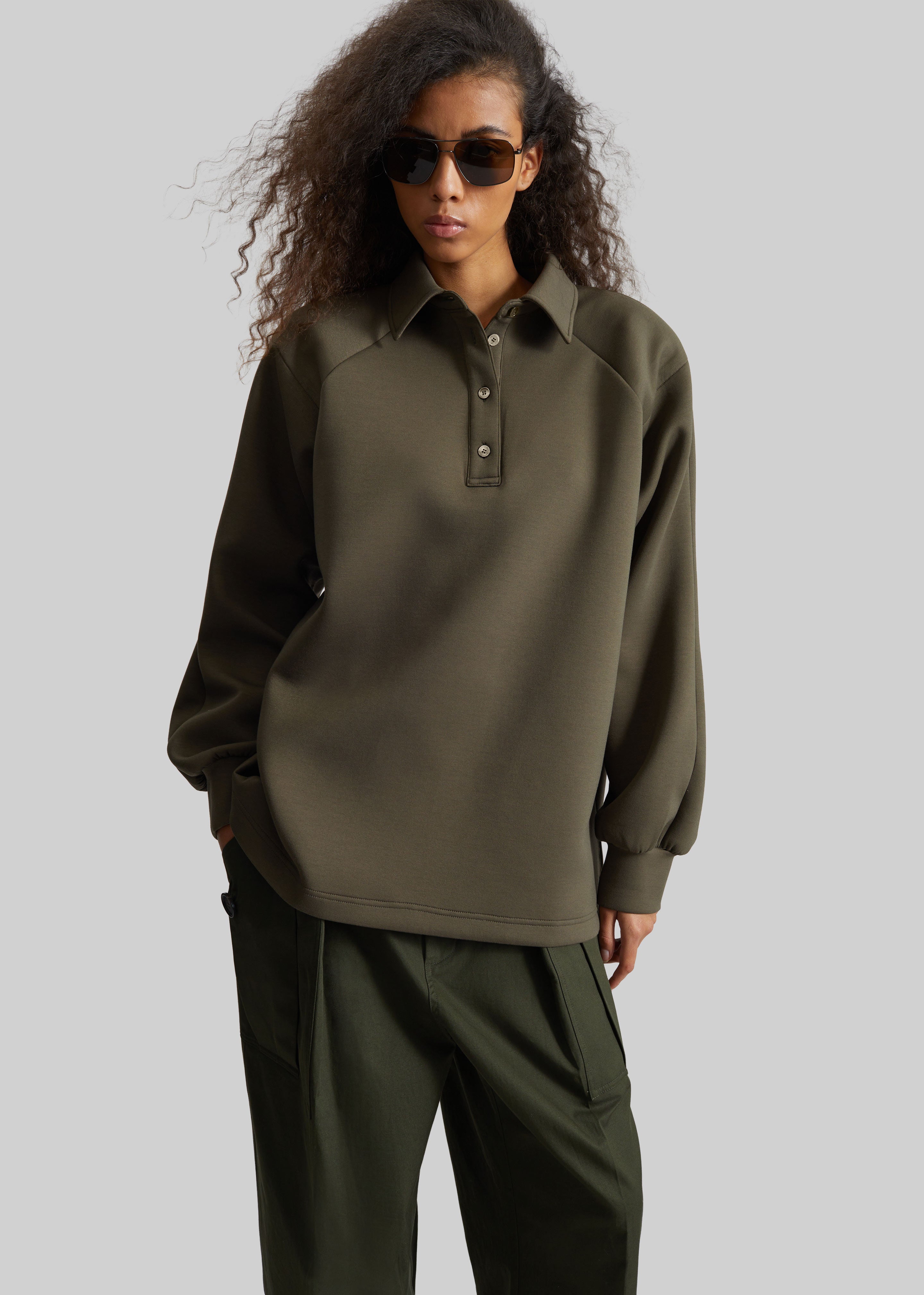 Naen Neoprene Polo Top - Dark Olive