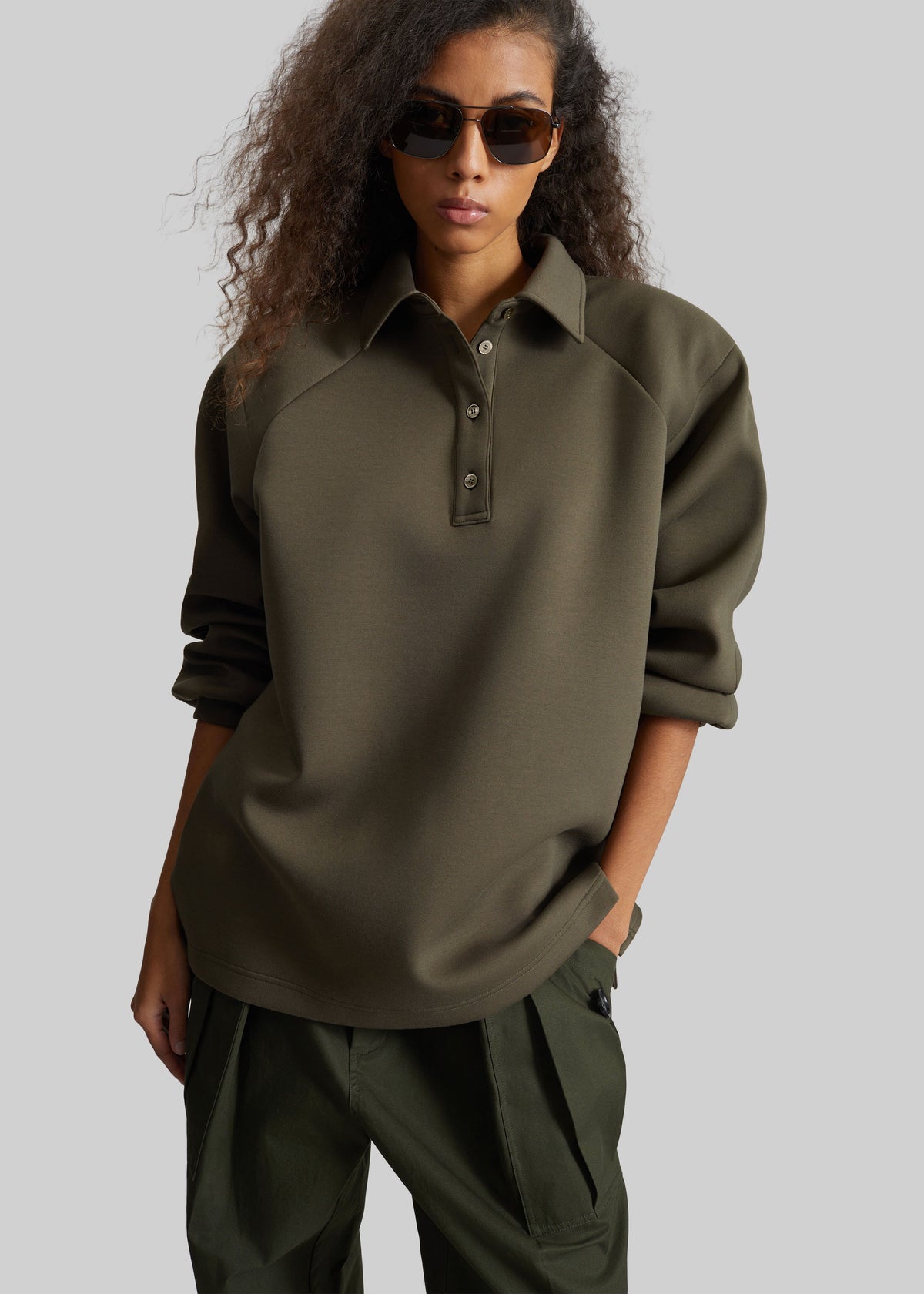 Naen Neoprene Polo Top - Dark Olive