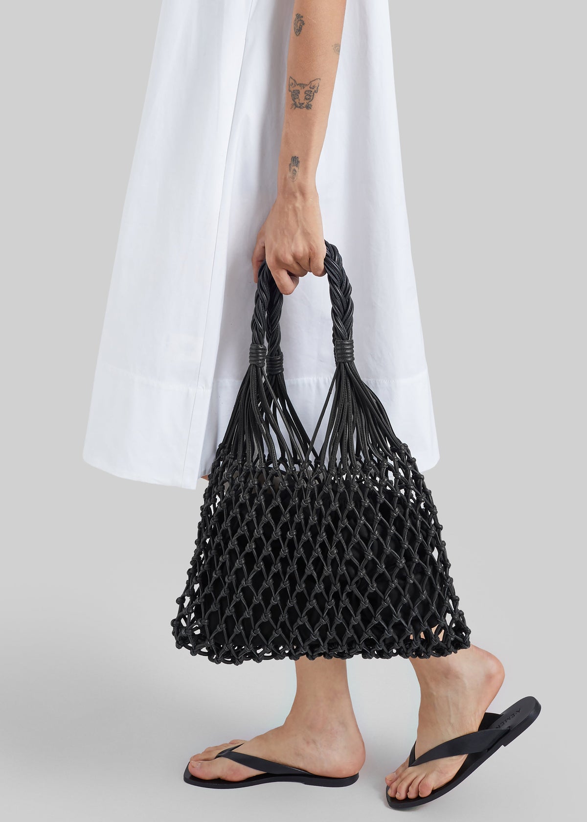 Naia Leather Macrame Bag - Black - 4