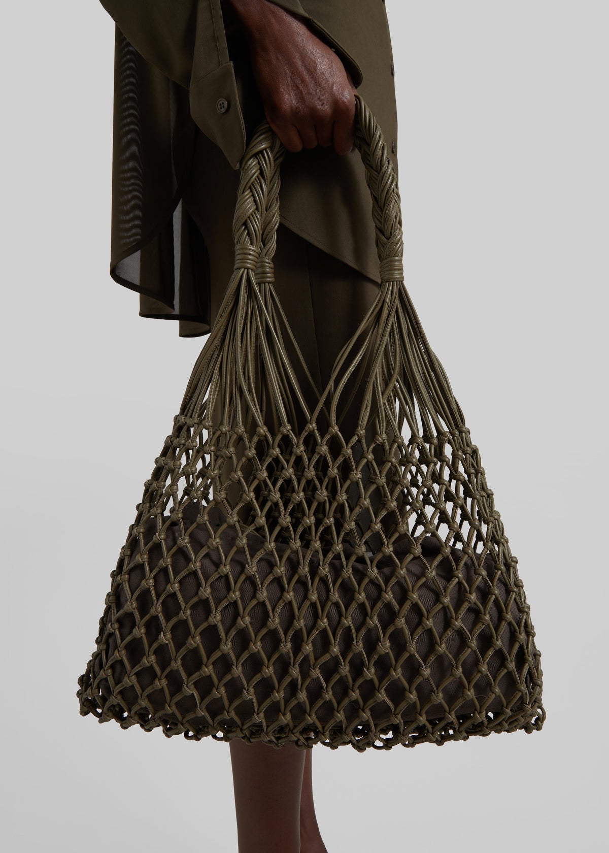 Naia Leather Macrame Bag - Olive Brown - 5