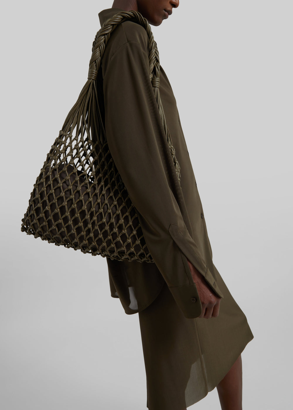 Naia Leather Macrame Bag - Olive Brown - 1