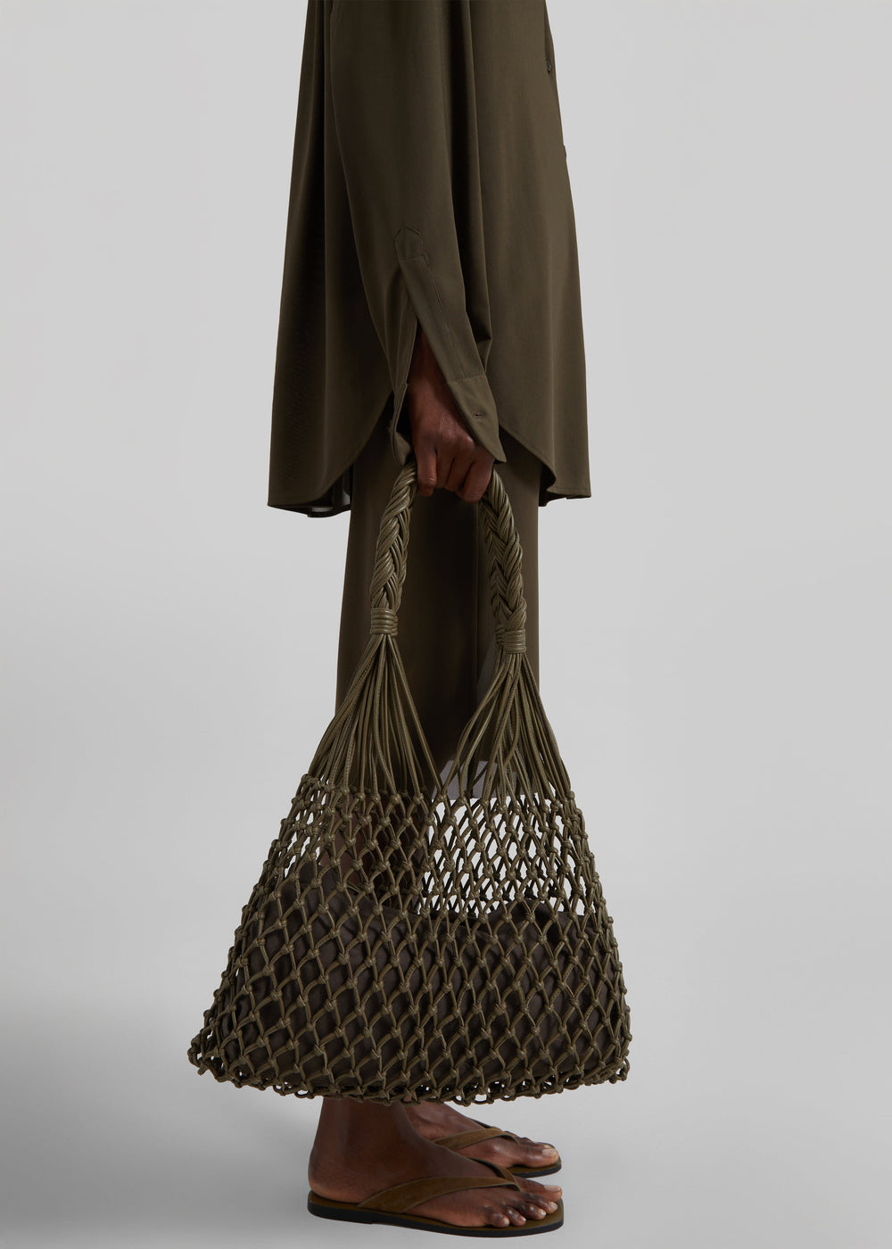 Naia Leather Macrame Bag - Olive Brown - 1
