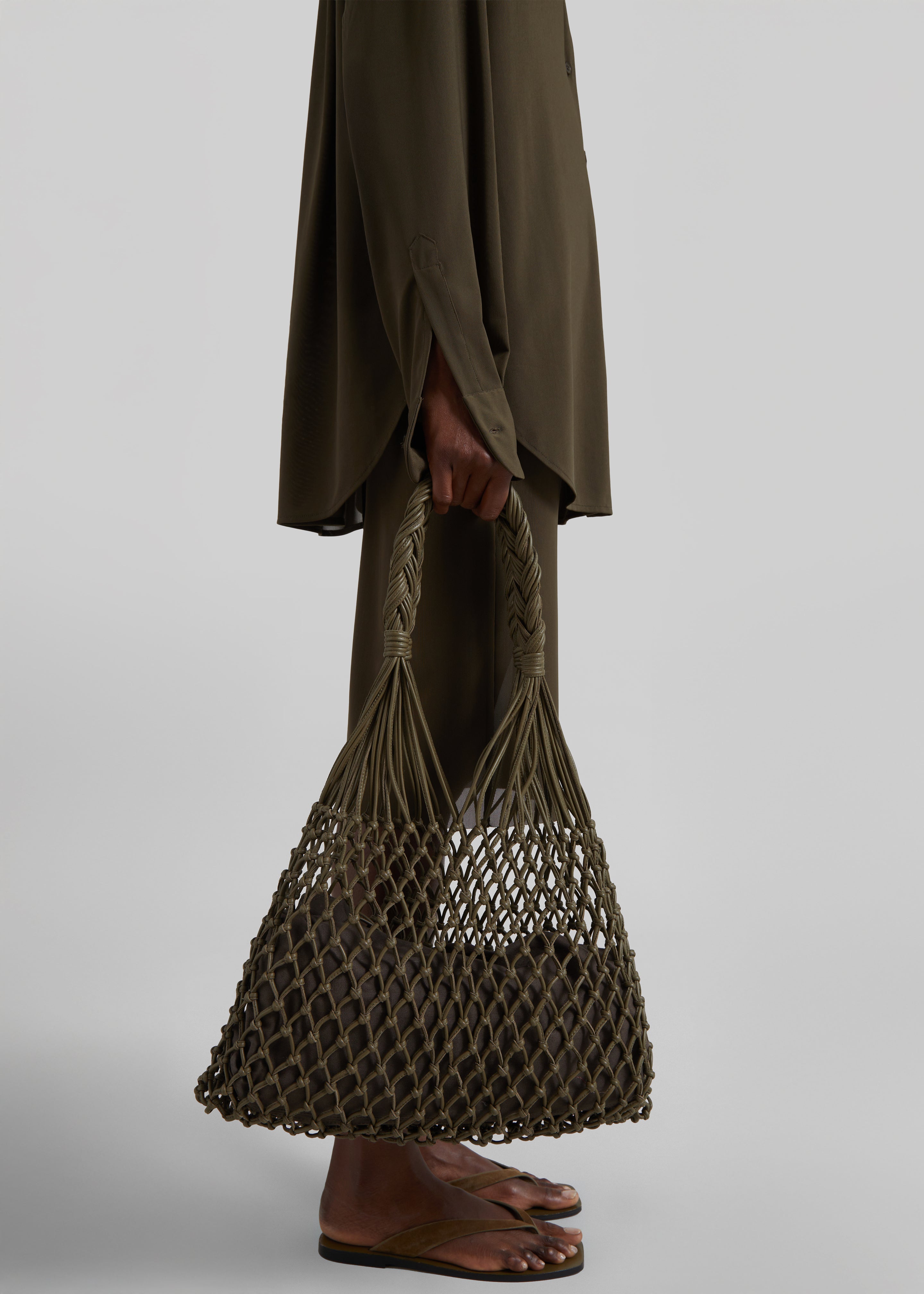 Naia Leather Macrame Bag - Olive Brown - 3