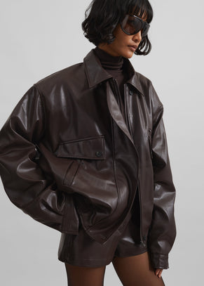 Naica Padded Faux Leather Jacket - Brown