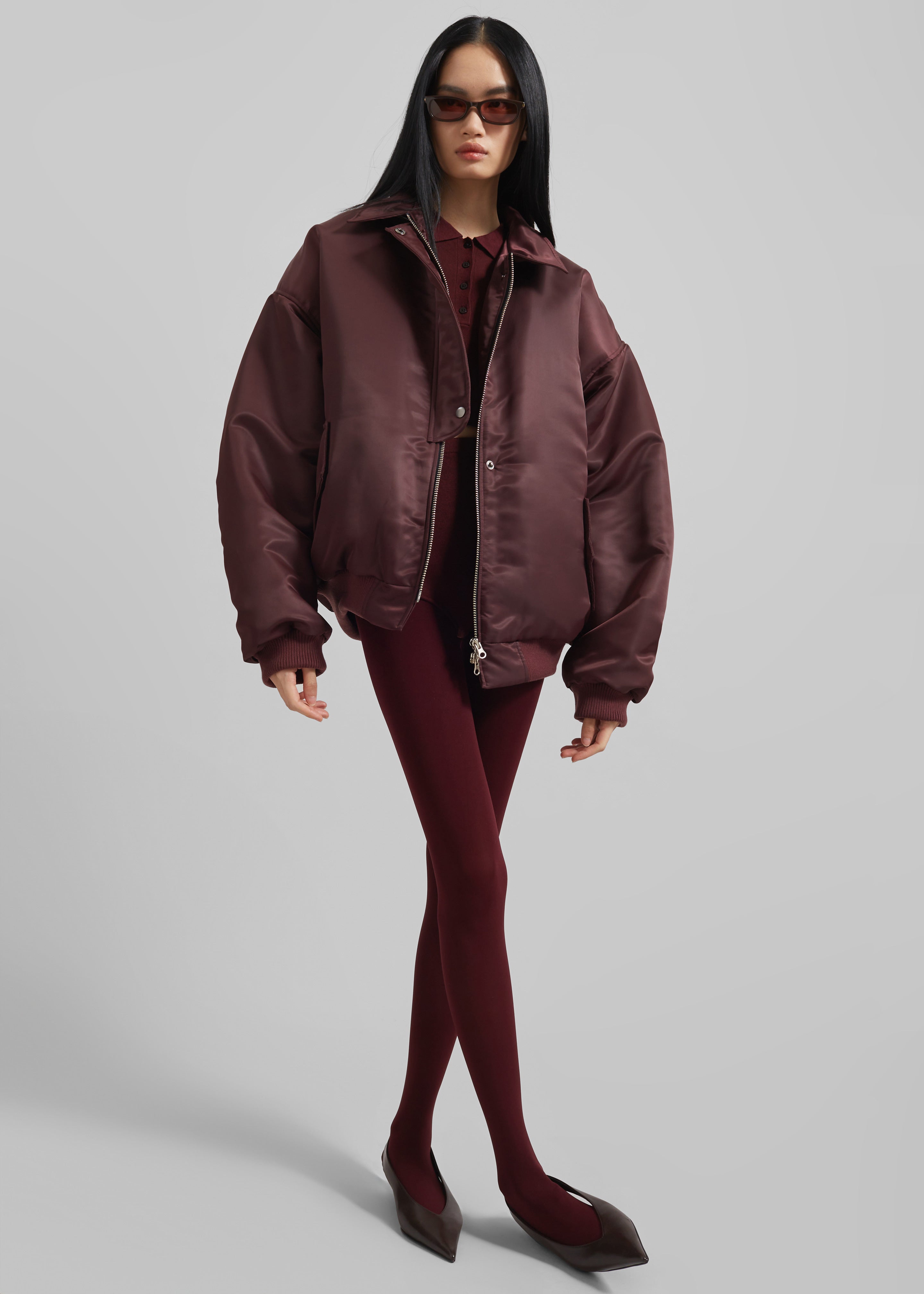 Nalden Padded Bomber Jacket - Burgundy - 4