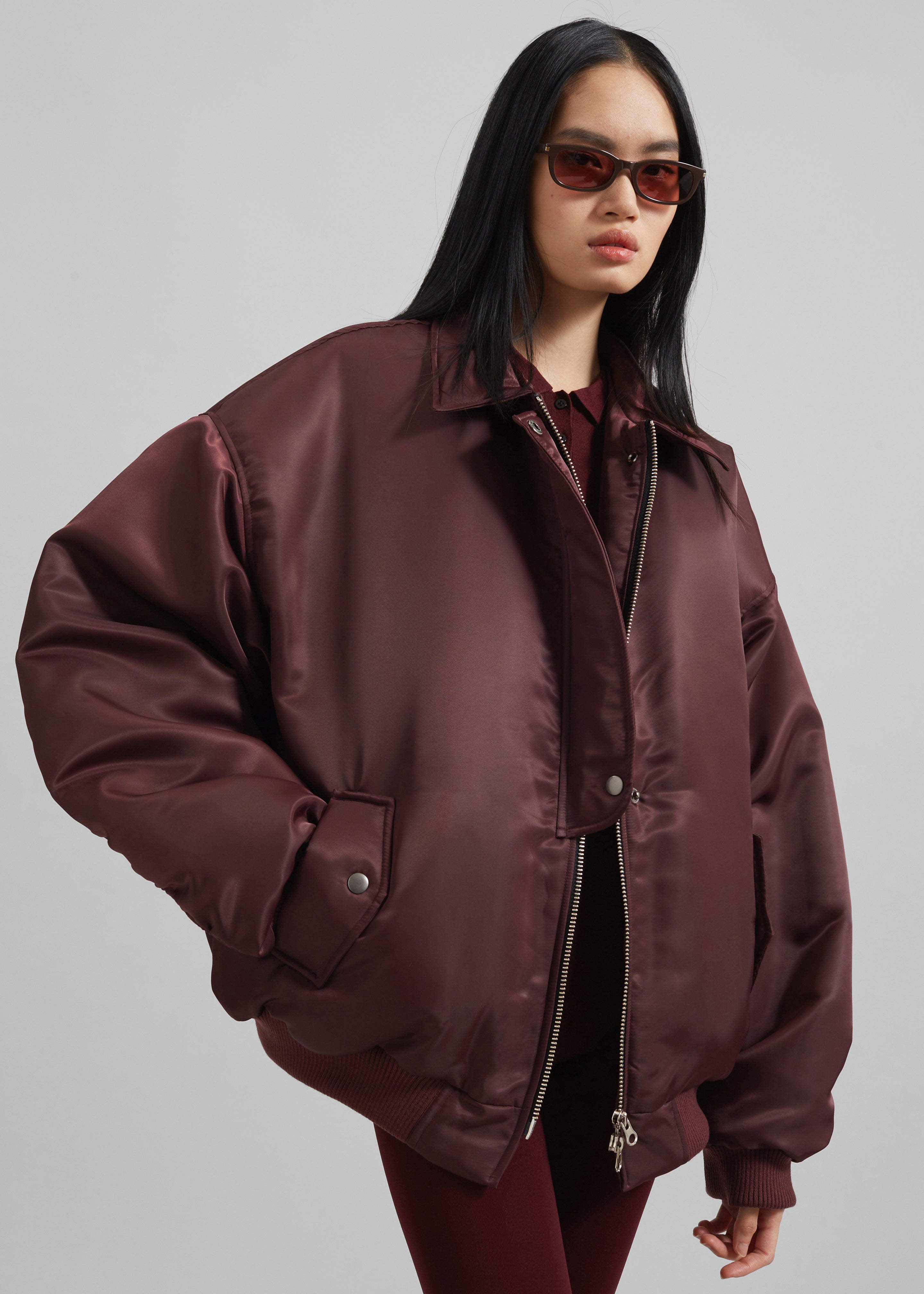 Nalden Padded Bomber Jacket - Burgundy - 5