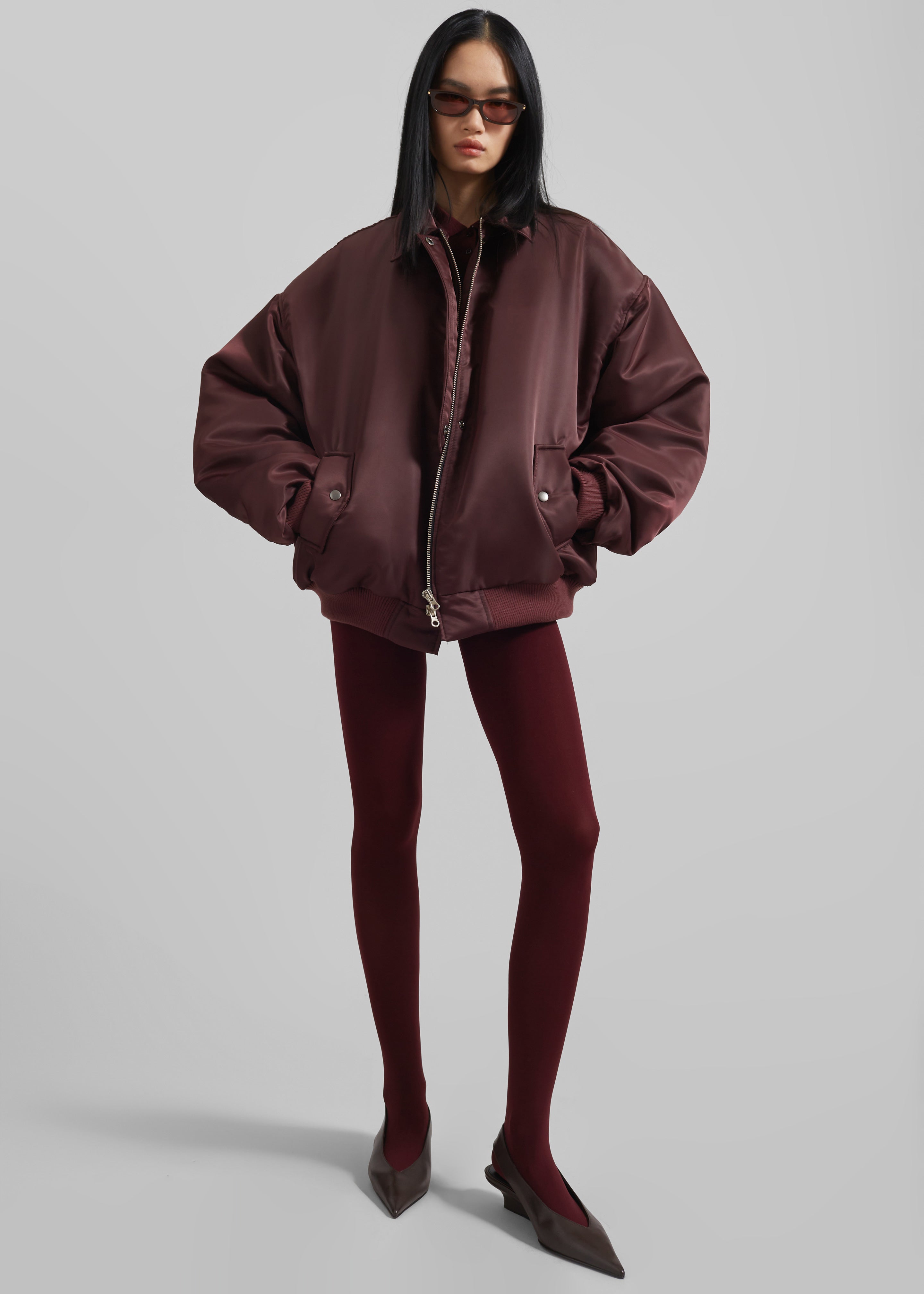 Nalden Padded Bomber Jacket - Burgundy - 1