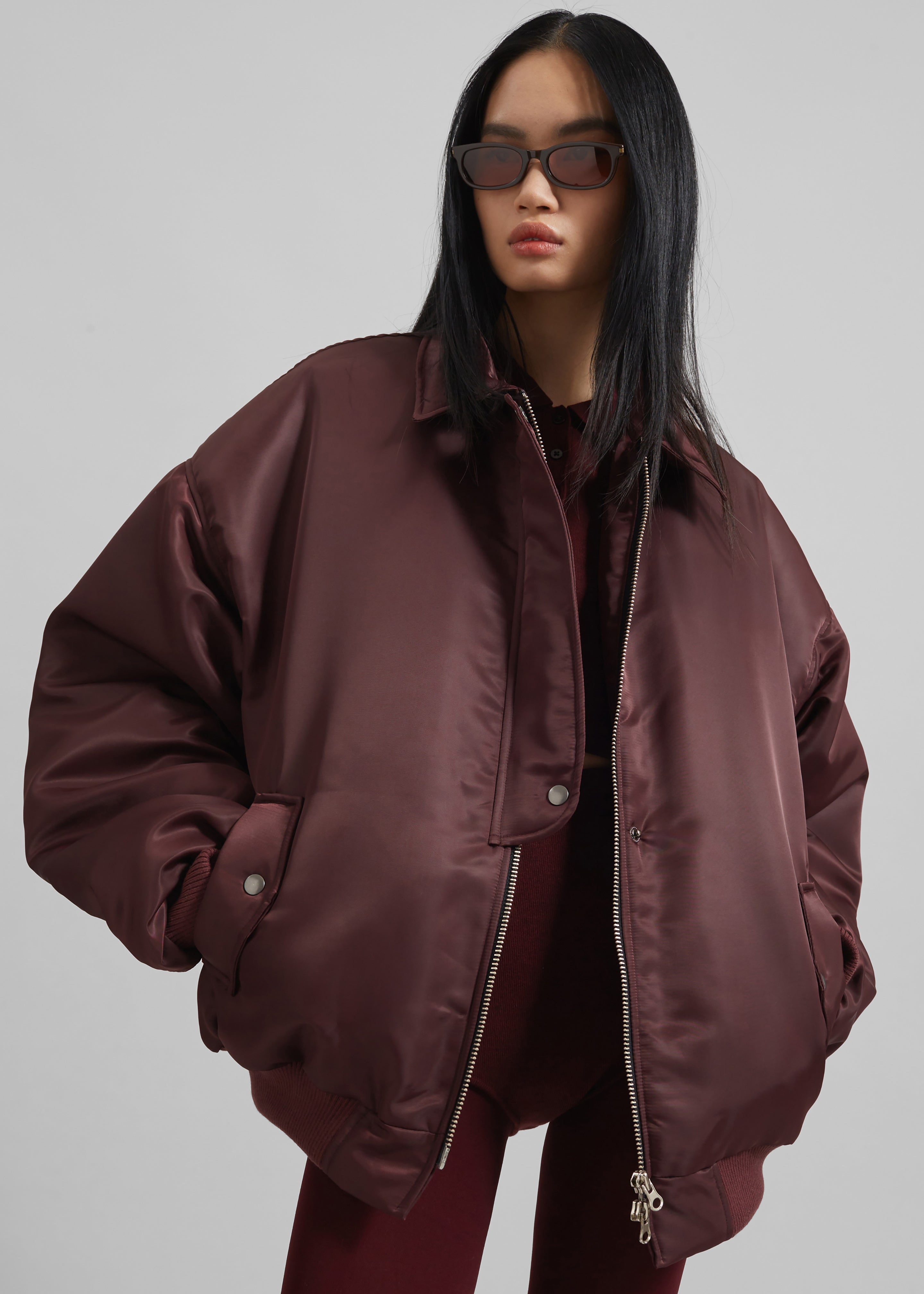 Nalden Padded Bomber Jacket - Burgundy - 6