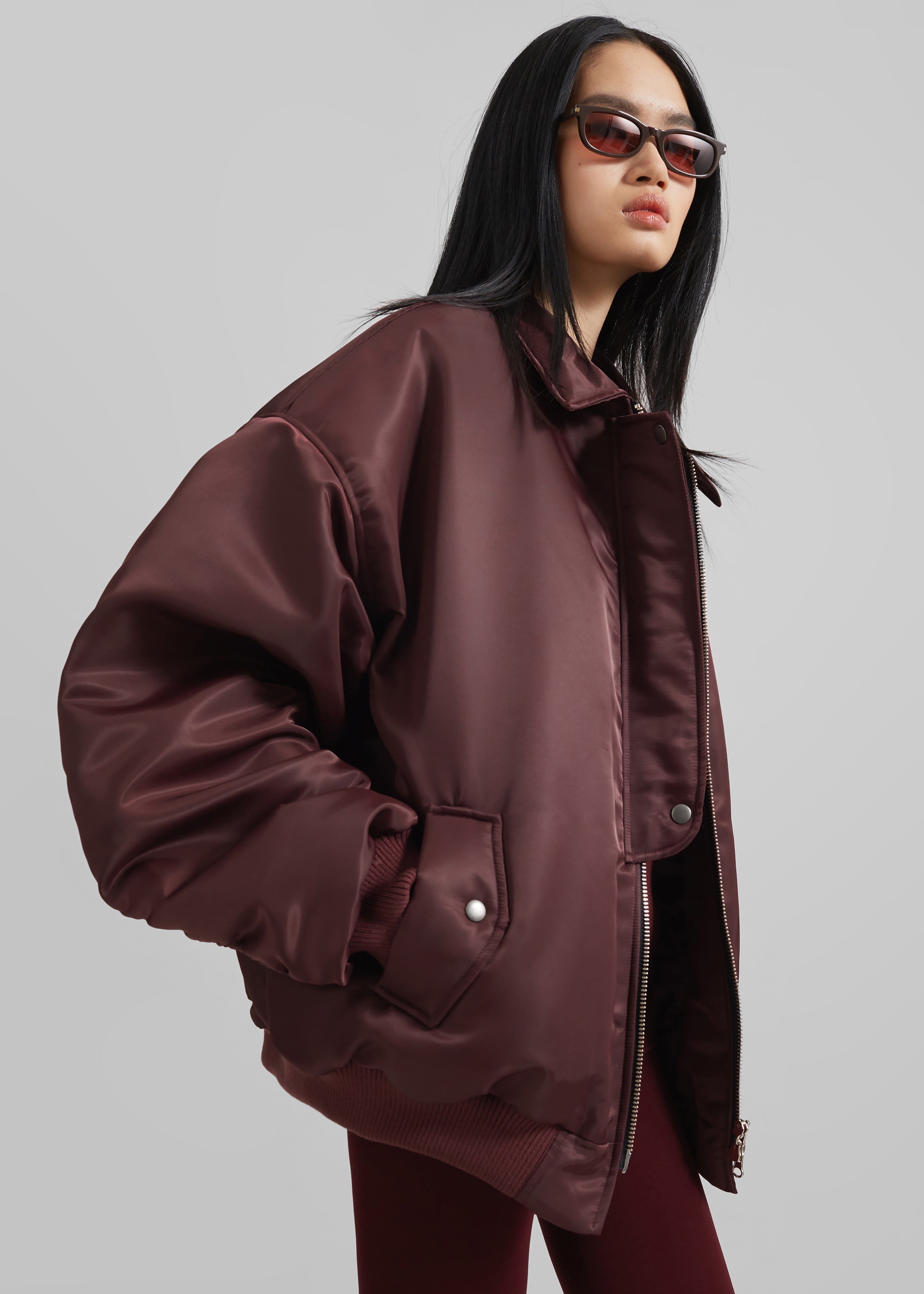 Nalden Padded Bomber Jacket - Burgundy - 3