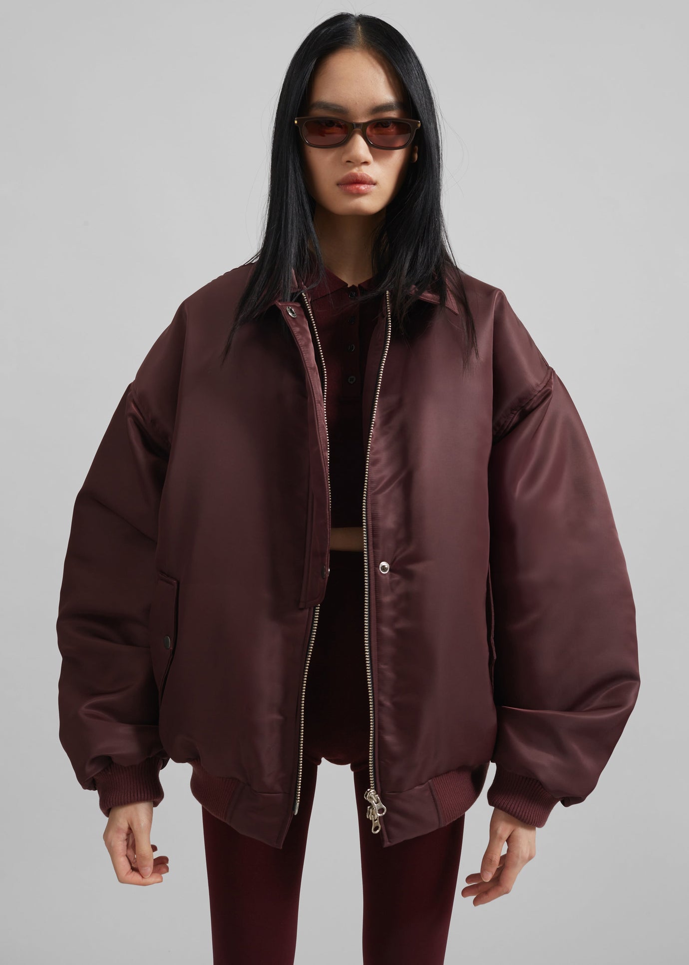 Nalden Padded Bomber Jacket - Burgundy - 1