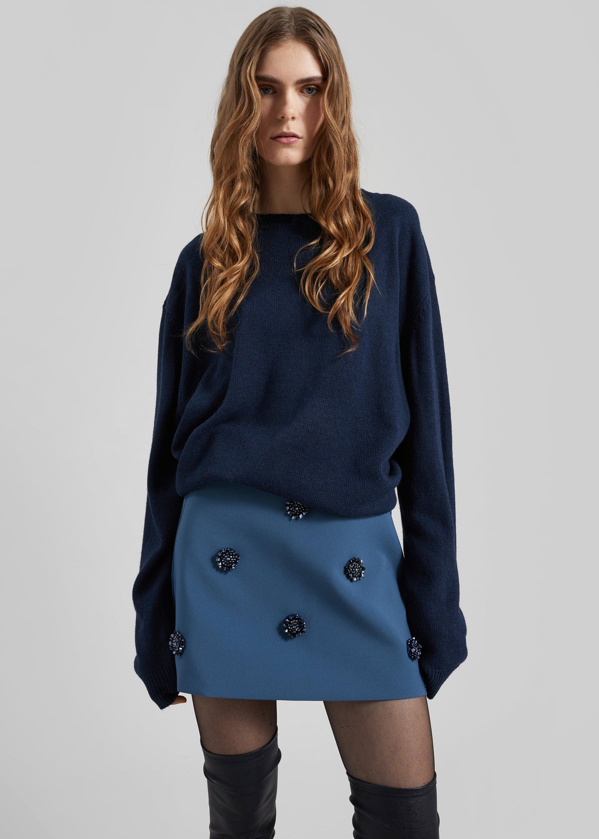 Nancy Embellished Mini Skirt - Blue - 5