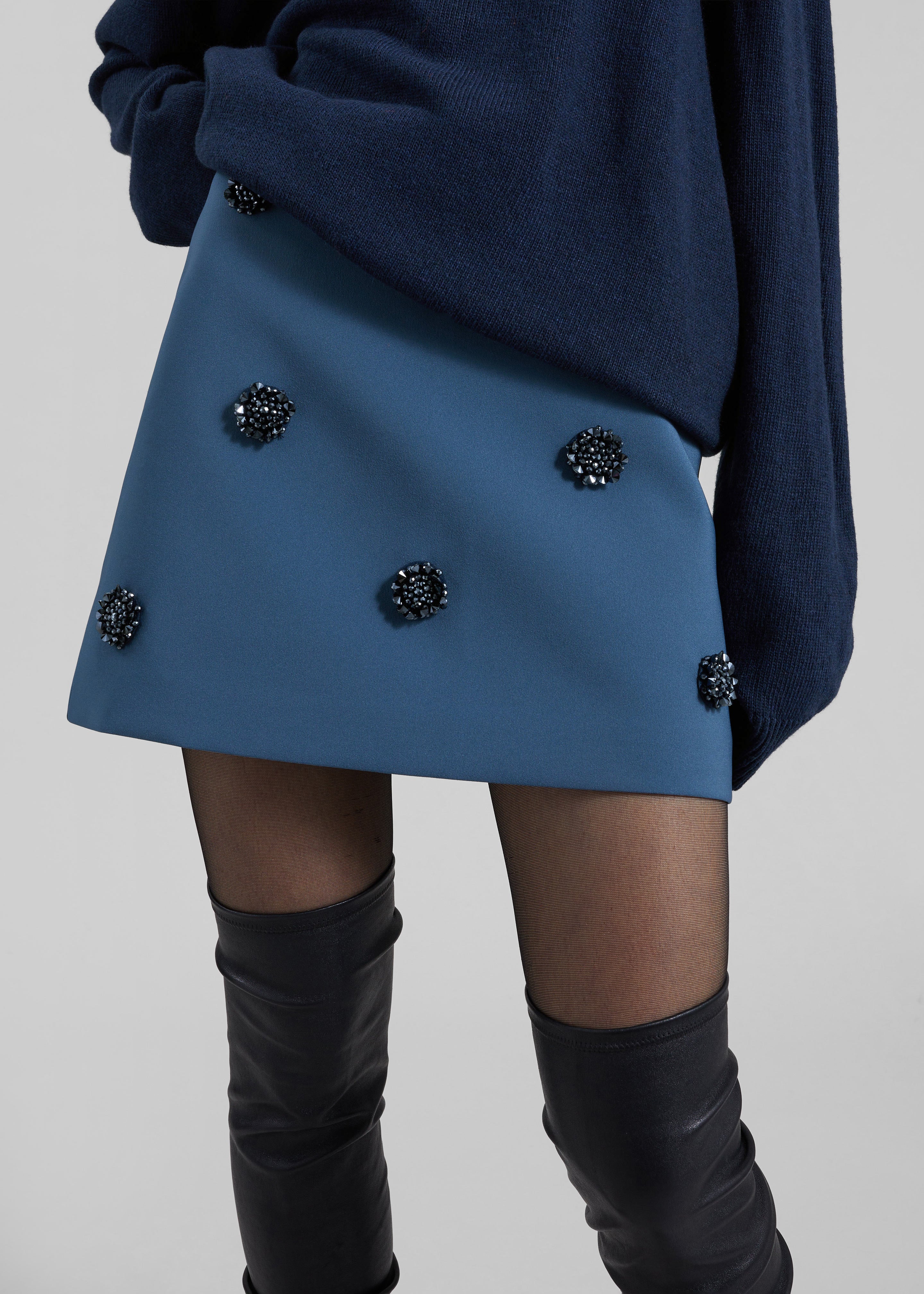 Nancy Embellished Mini Skirt - Blue - 2