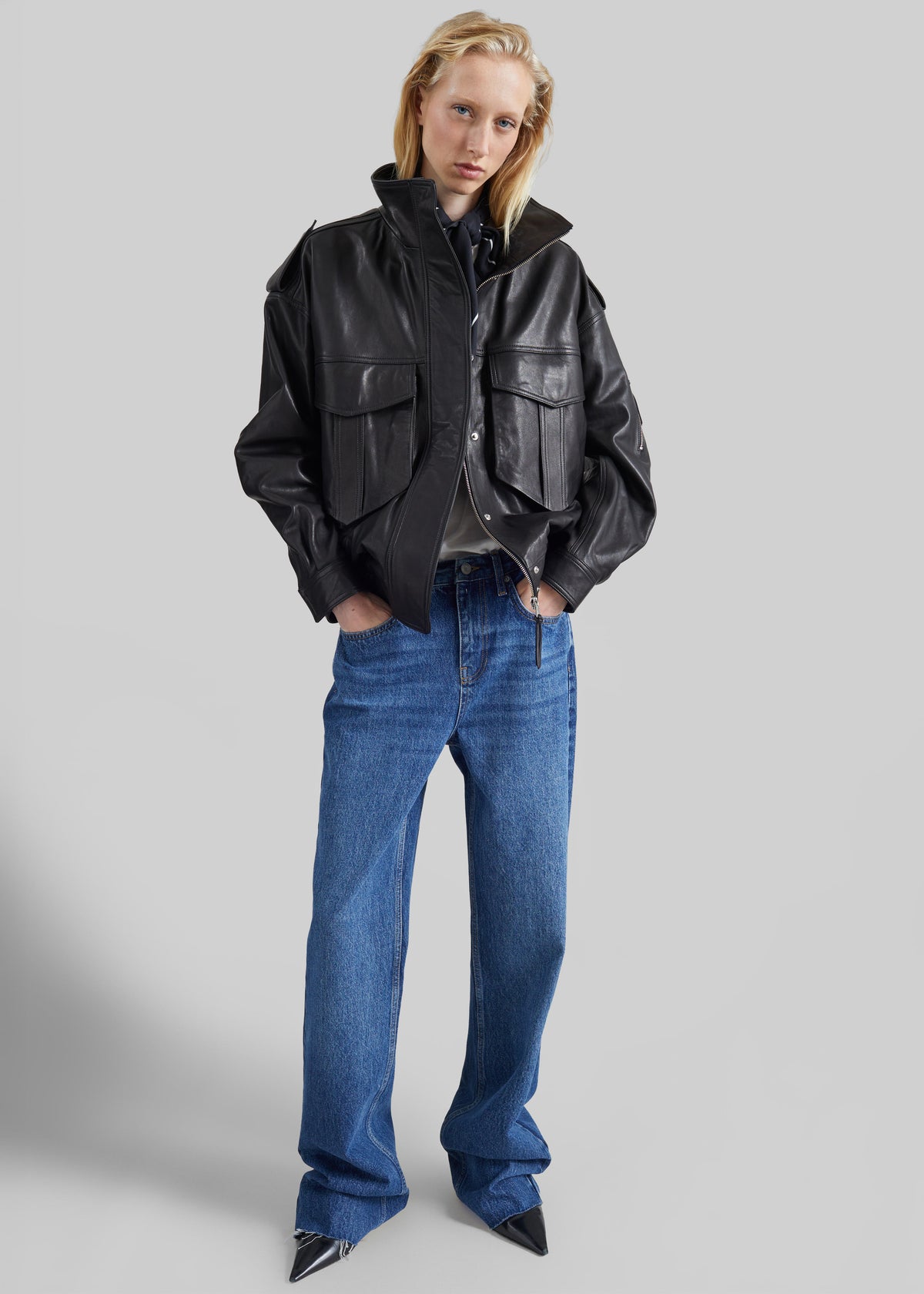Shop the look image for Napa Leather Hooded Jacket - Black