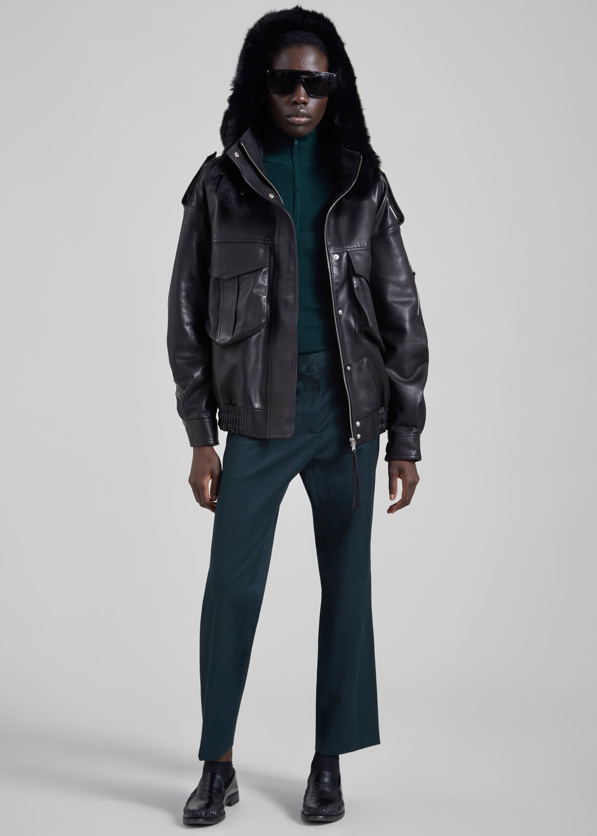 Shop the look image for Napa Leather Hooded Jacket - Black