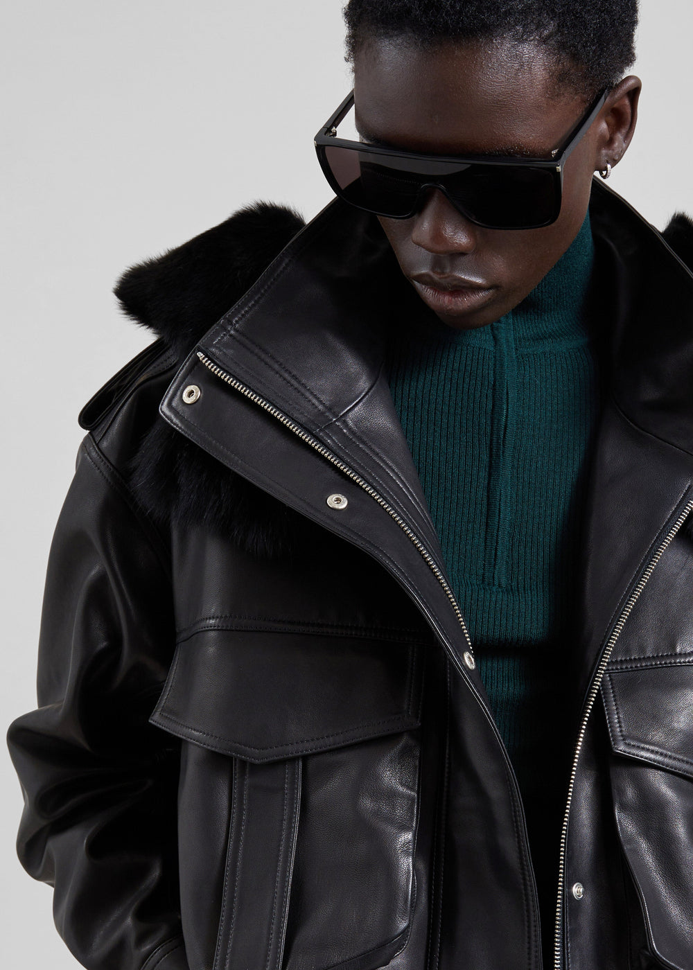 Napa Leather Hooded Jacket - Black - 1