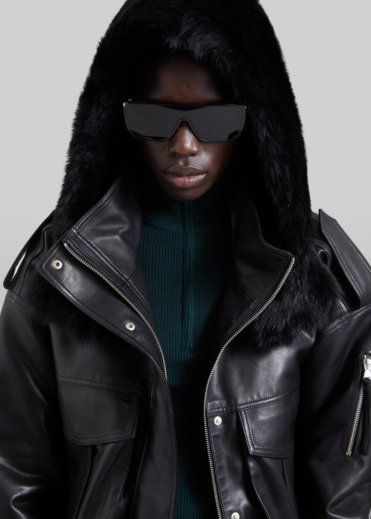 Napa Leather Hooded Jacket - Black - 5