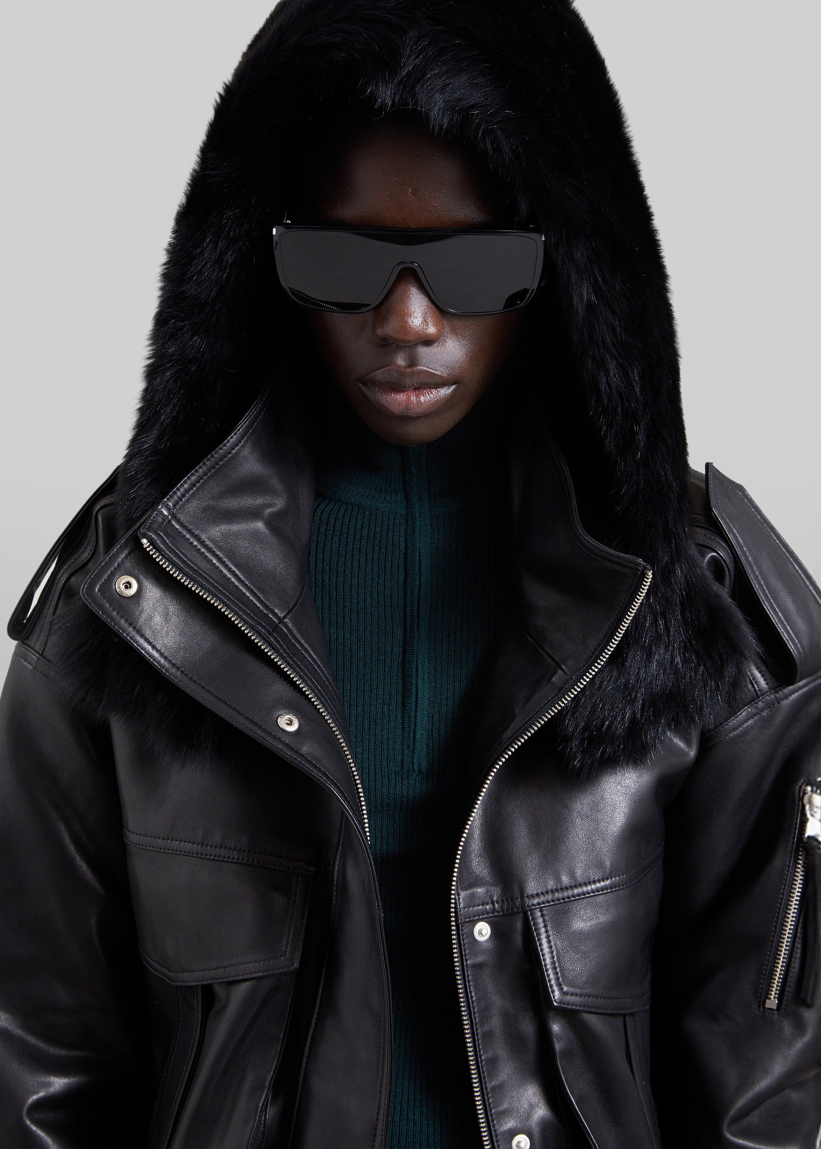 Napa Leather Hooded Jacket - Black - 5