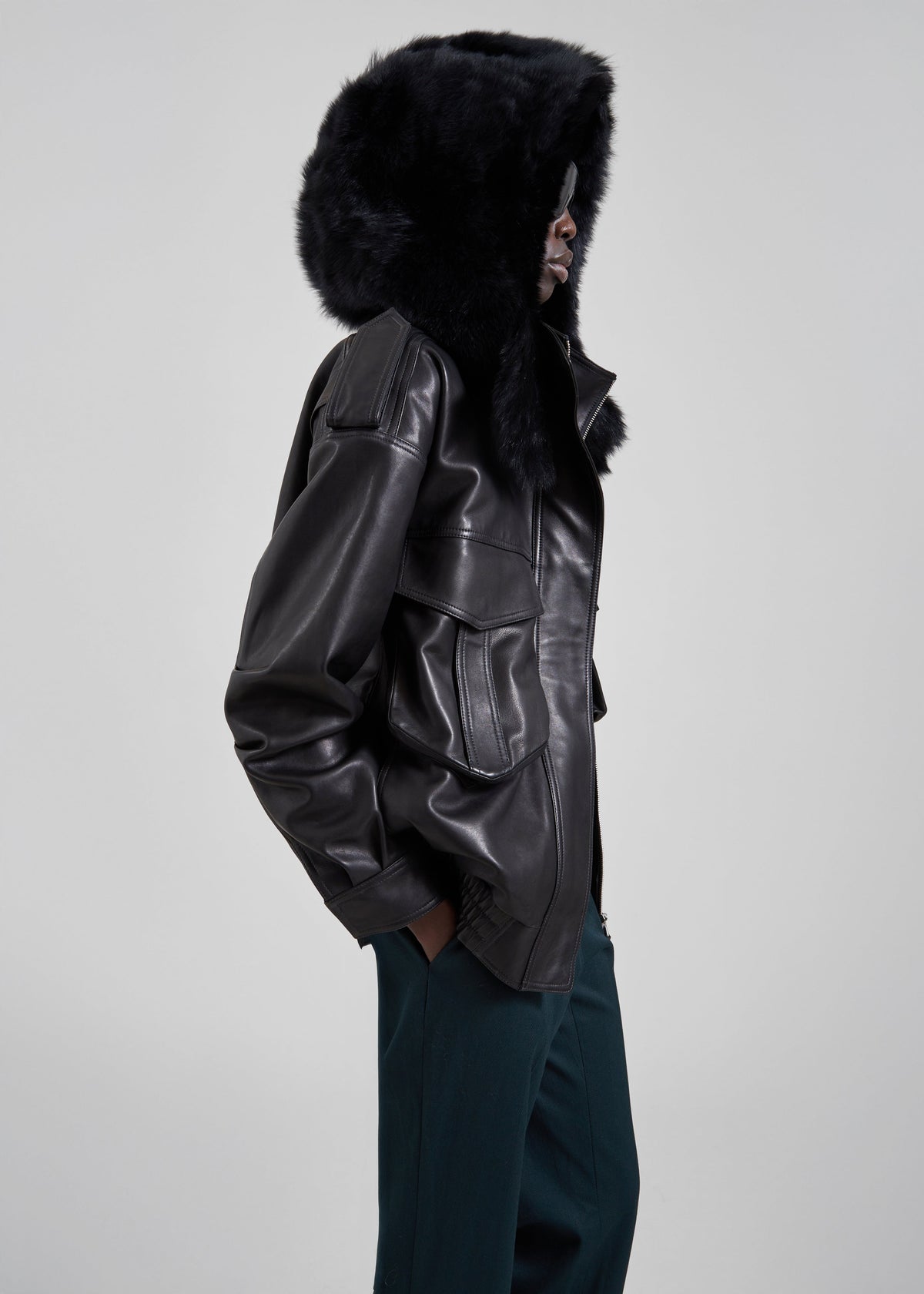 Napa Leather Hooded Jacket - Black - 4