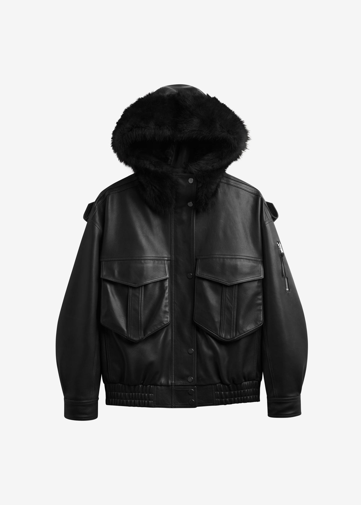 Napa Leather Hooded Jacket - Black - 7