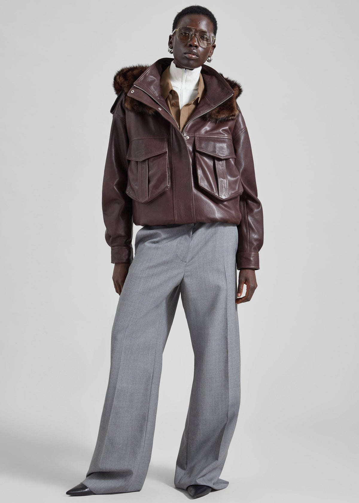 Napa Leather Hooded Jacket - Brown - 5