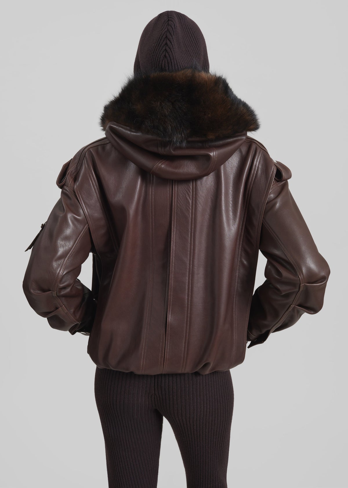 Napa Leather Hooded Jacket - Brown - 8