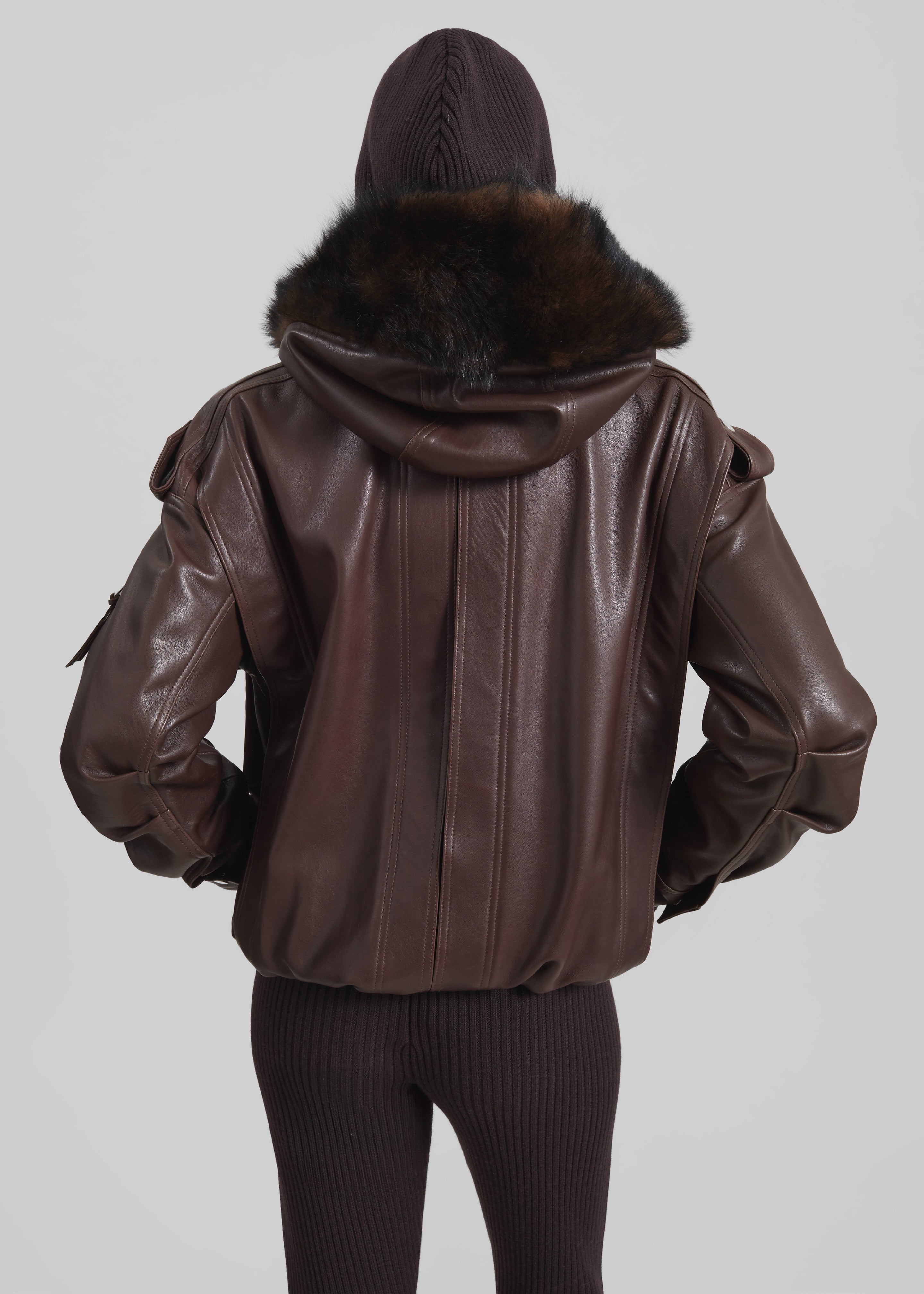 Napa Leather Hooded Jacket - Brown - 8