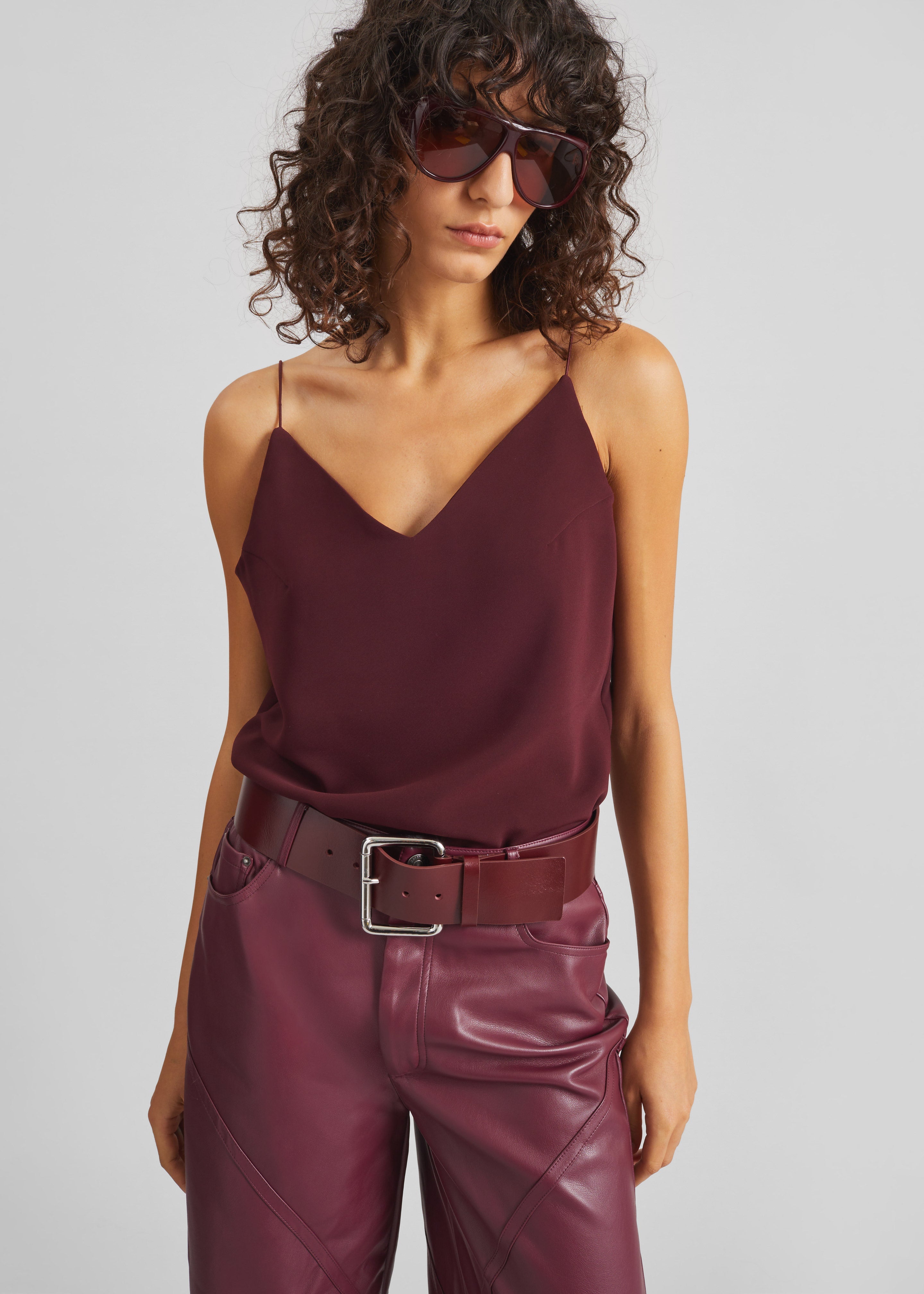 Marty Leather Belt - Burgundy/Silver - 2
