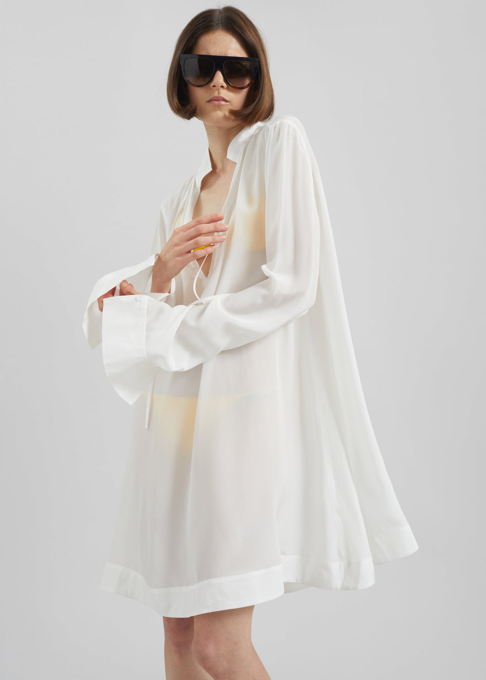 Nazare Fluid Shirt Dress - White - 1