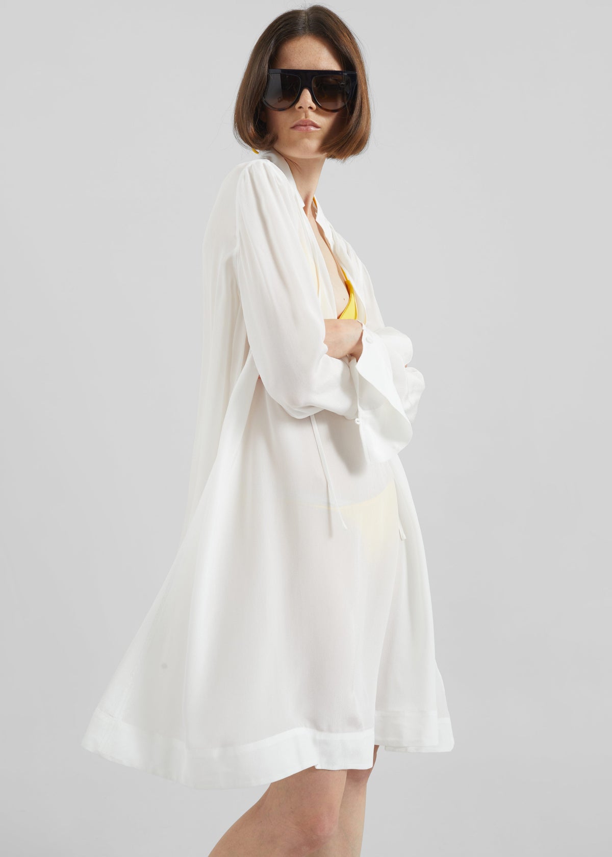 Nazare Fluid Shirt Dress - White - 7