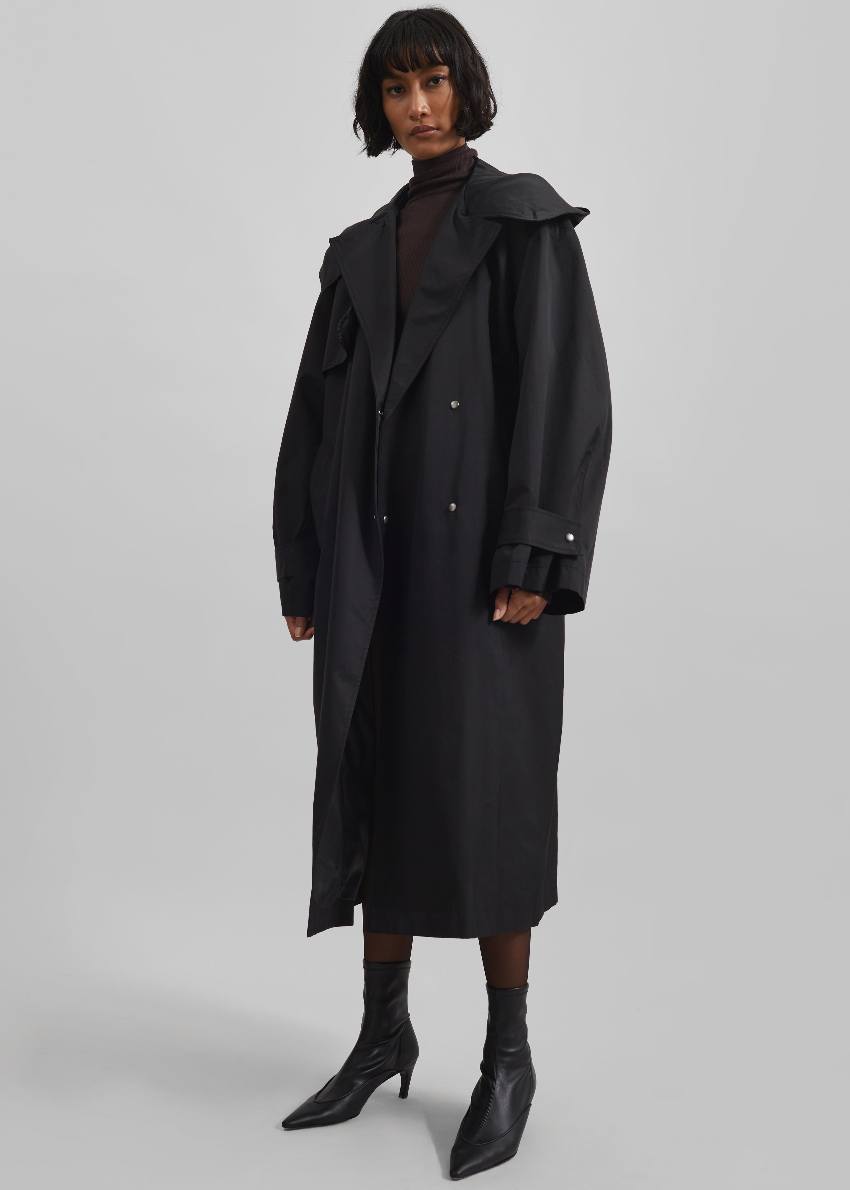 Neiva Hooded Trench Coat - Black - 3