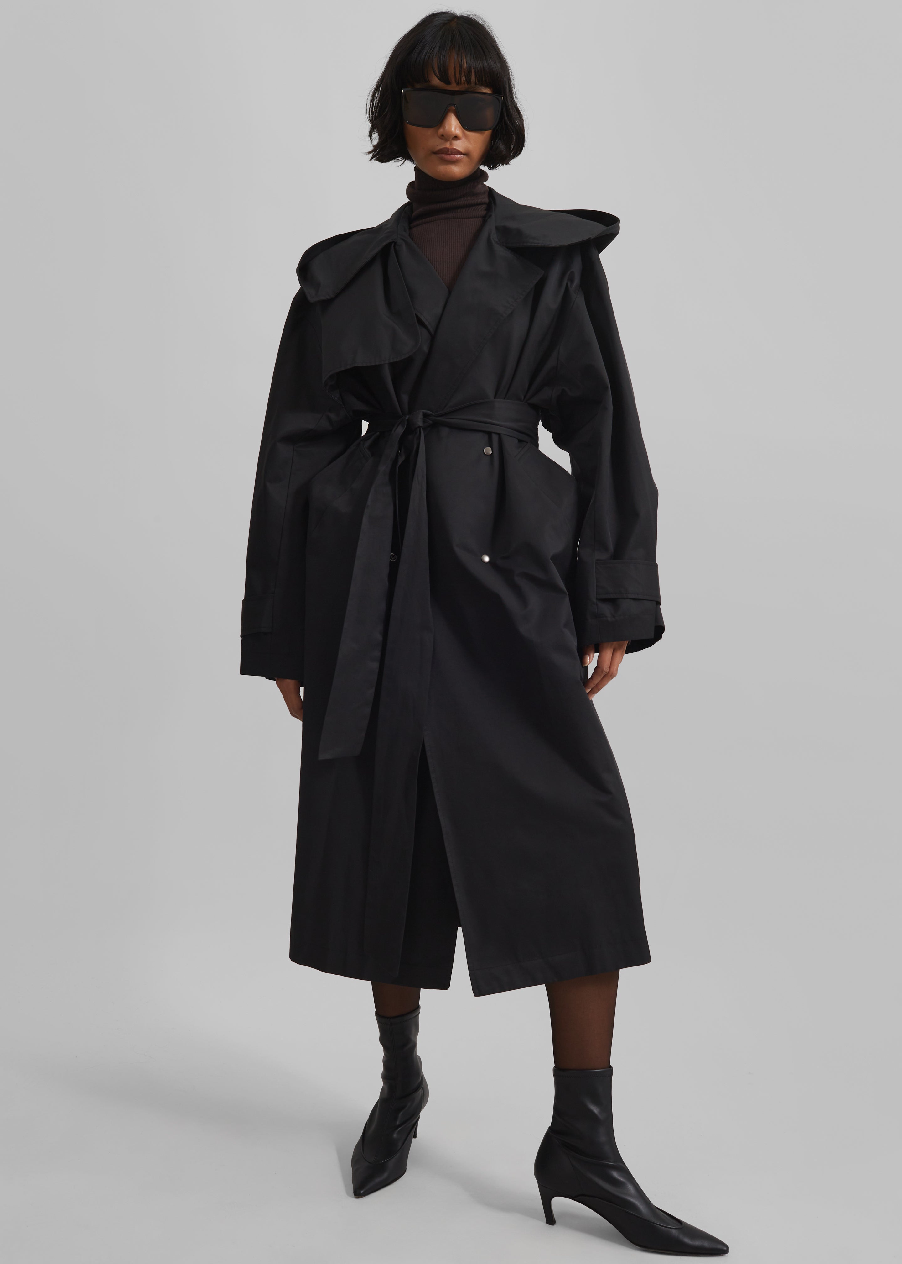 Neiva Hooded Trench Coat - Black - 2