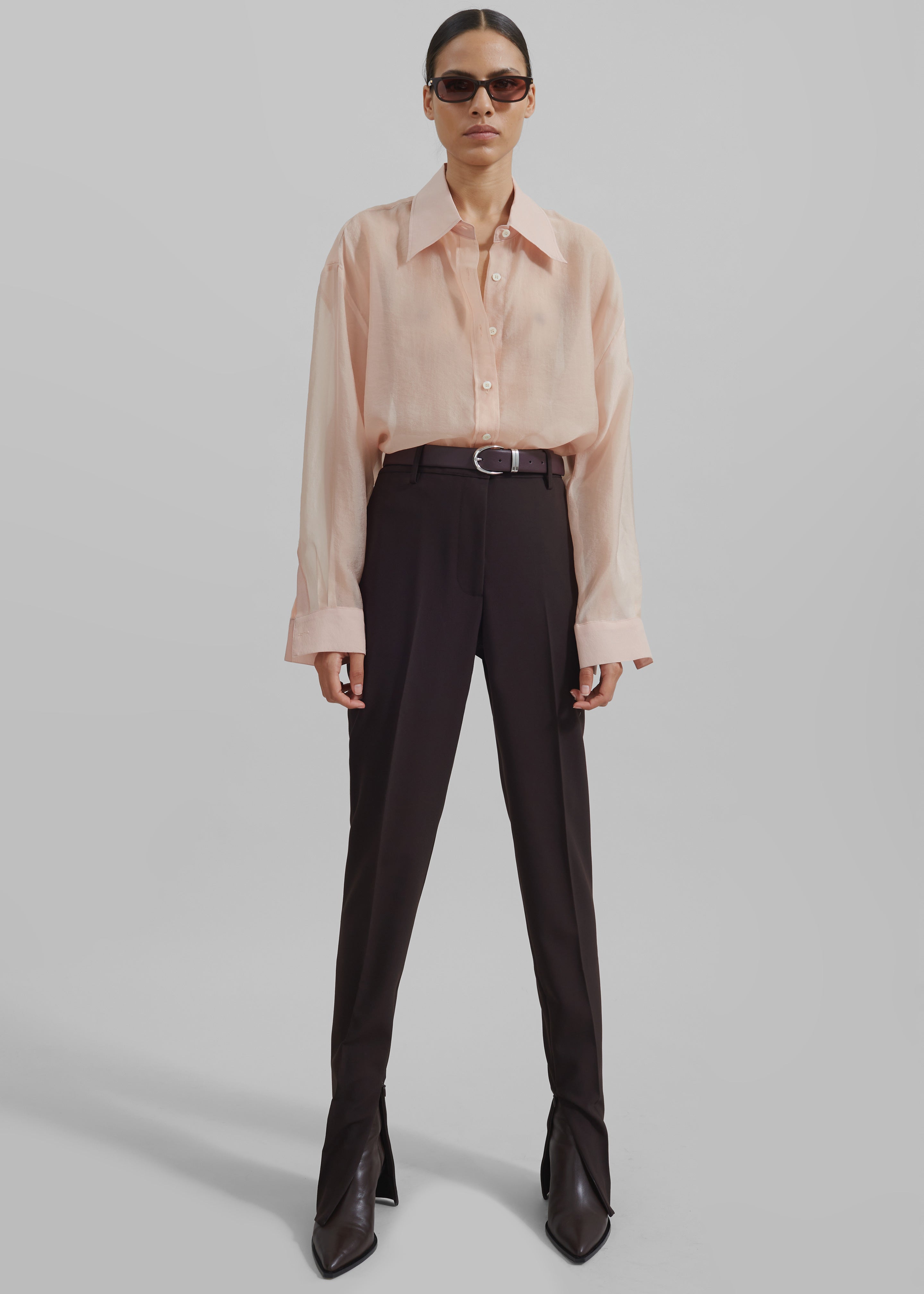 Nel Sheer Button Up Shirt - Pink - 6