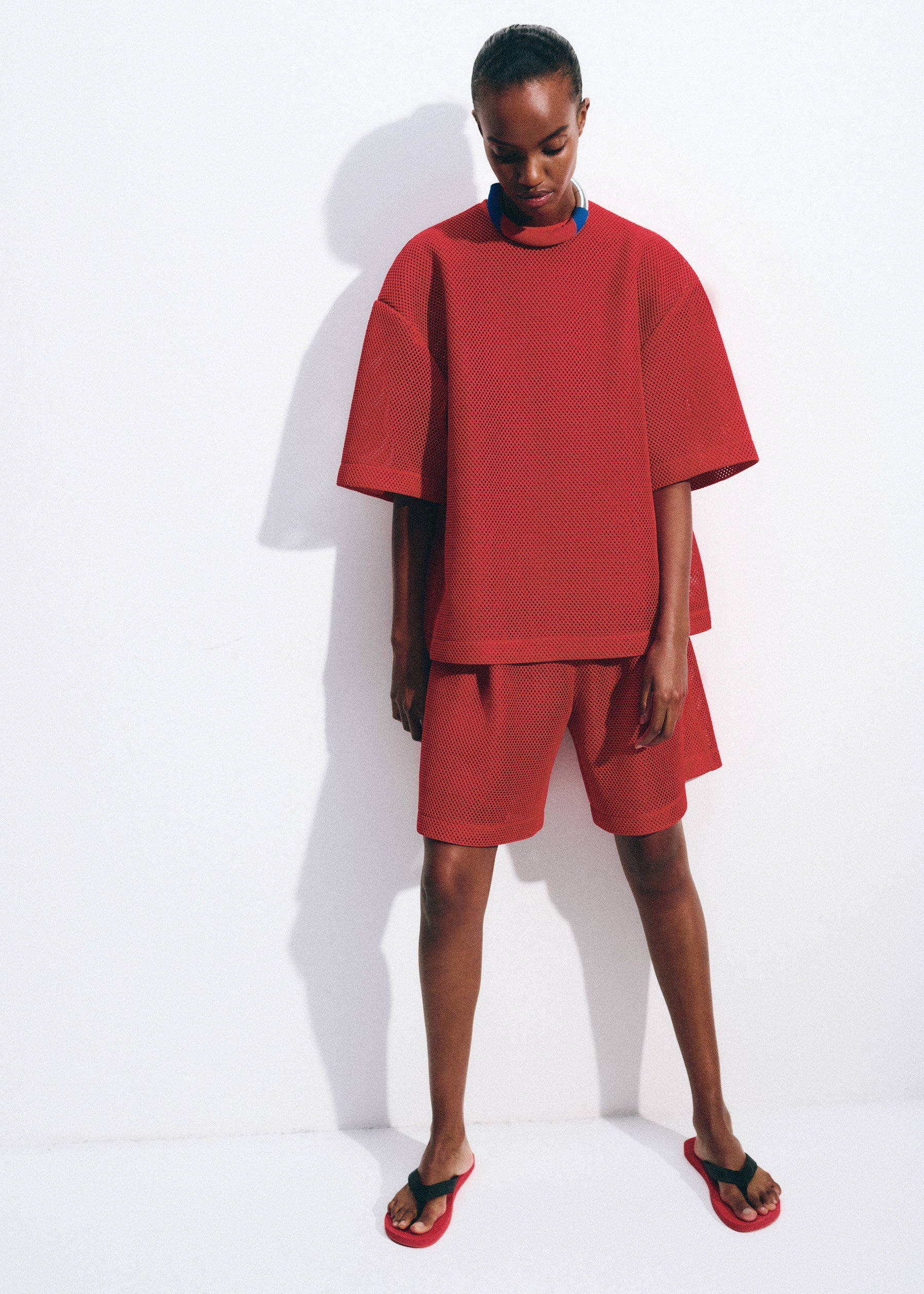 Nela Mesh Boxy T-Shirt - Red - 7