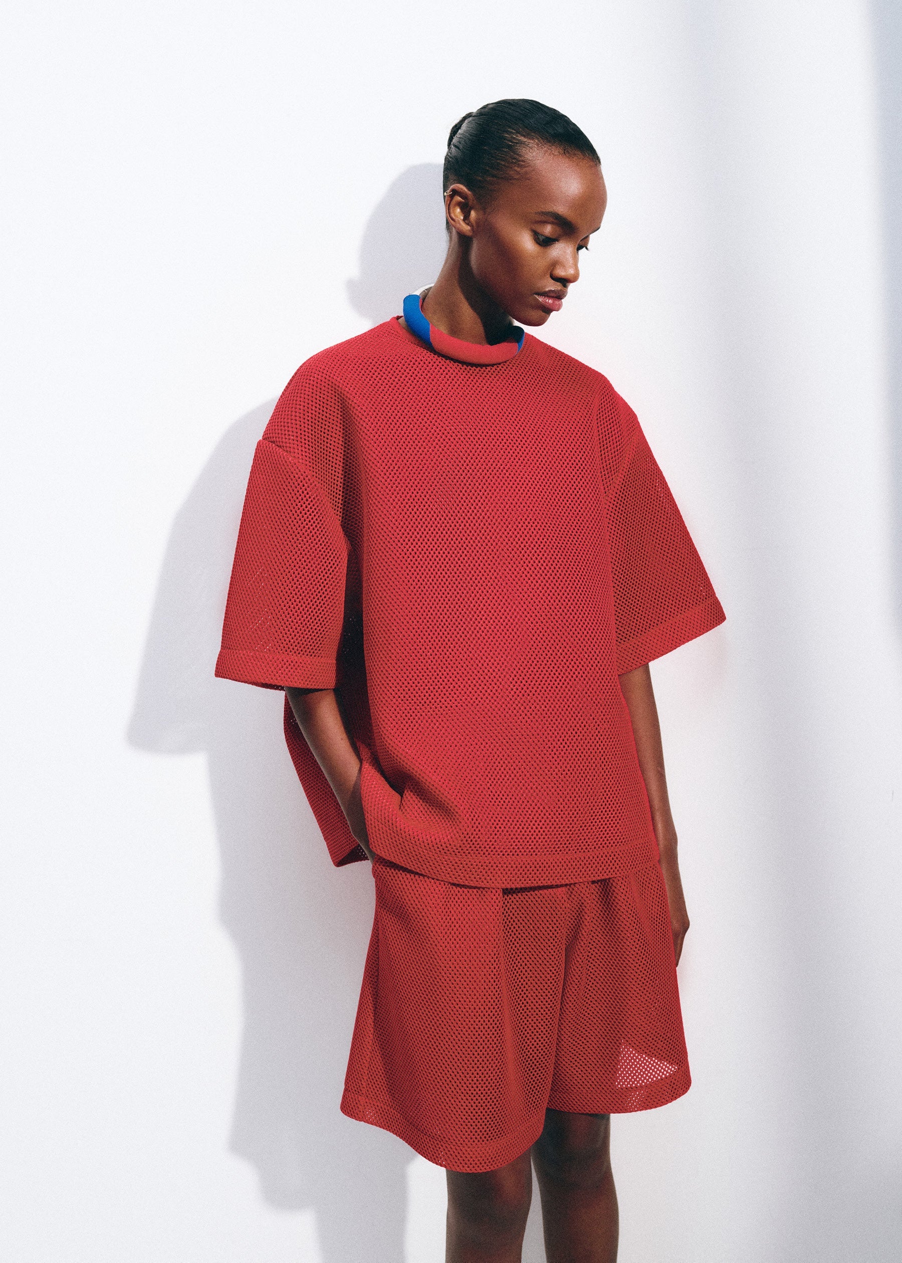 Nela Mesh Boxy T-Shirt - Red - 8