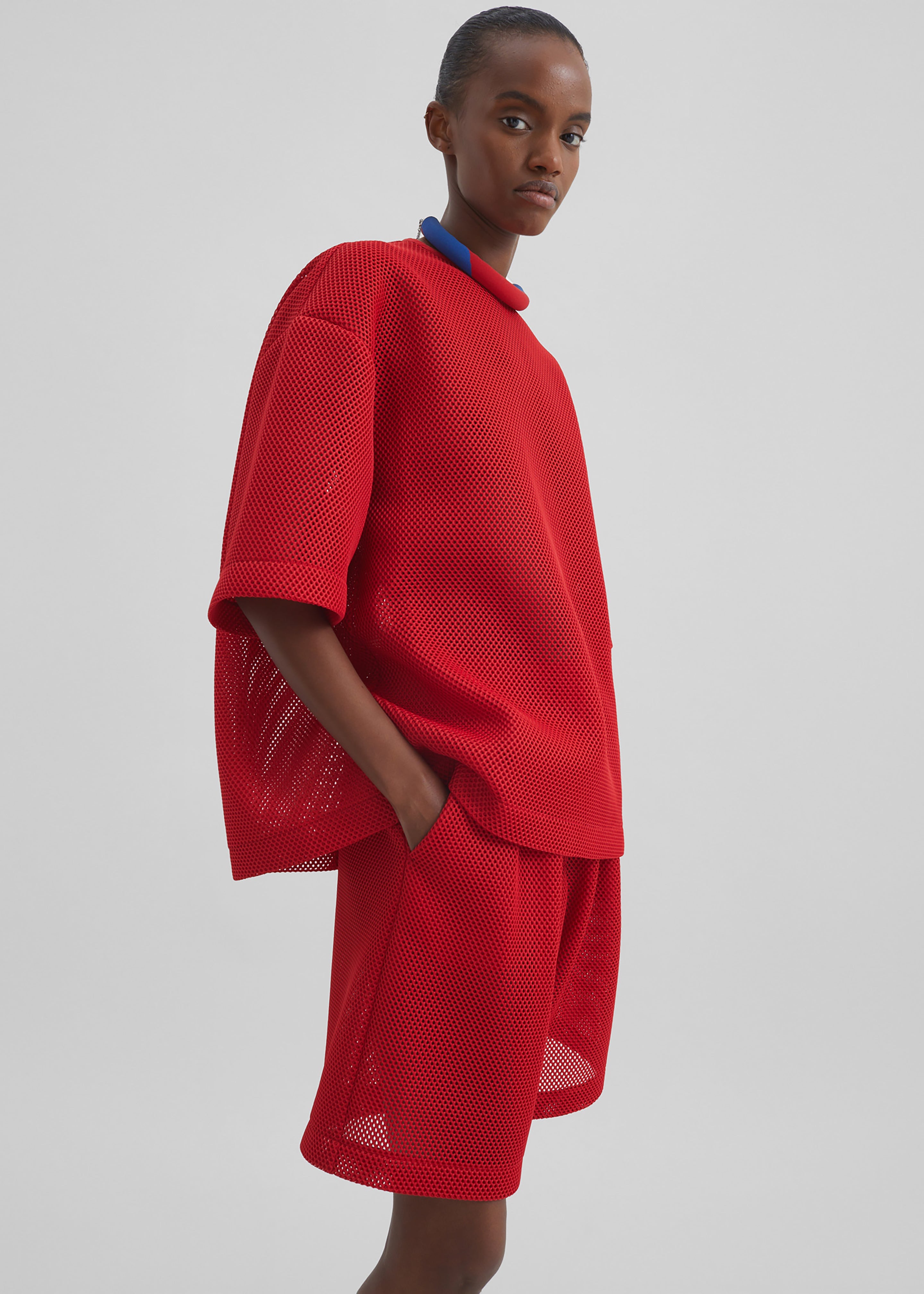 Nela Mesh Boxy T-Shirt - Red - 6