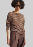 Nelas Knit Sheer Zip Pullover - Brown Stripe
