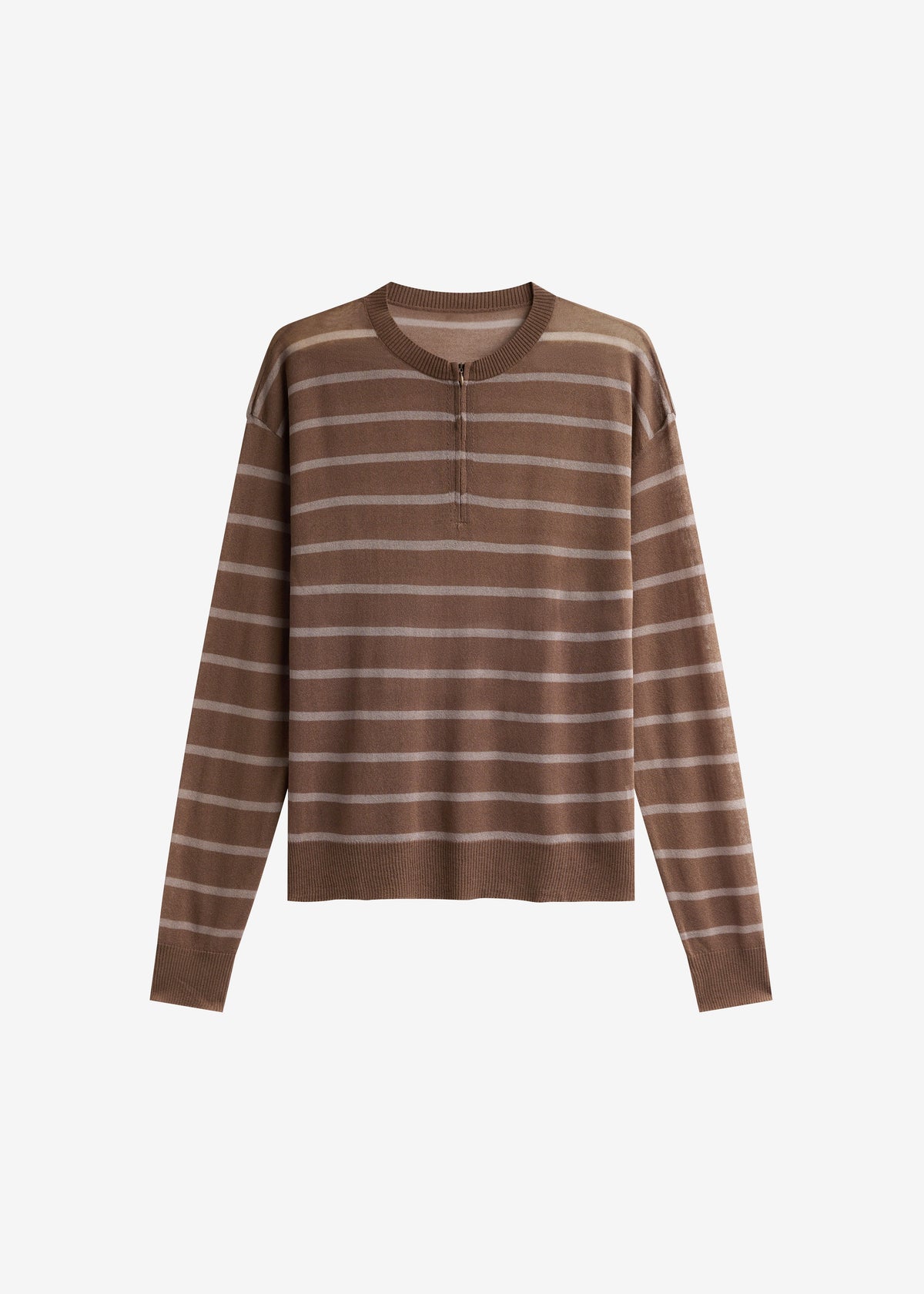 Nelas Knit Sheer Zip Pullover - Brown Stripe - 4