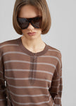Nelas Knit Sheer Zip Pullover - Brown Stripe