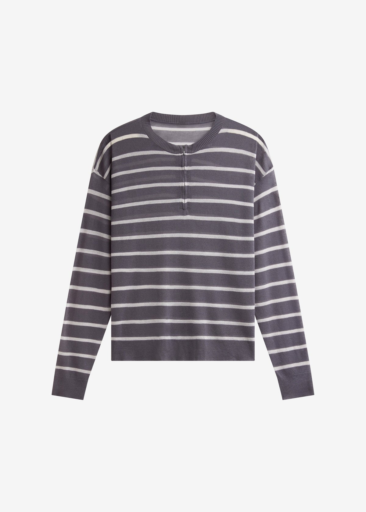 Nelas Knit Sheer Zip Pullover - Grey Stripe - 9
