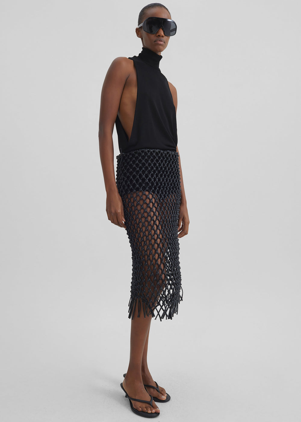 Nelaya Leather Macrame Skirt - Black - 1