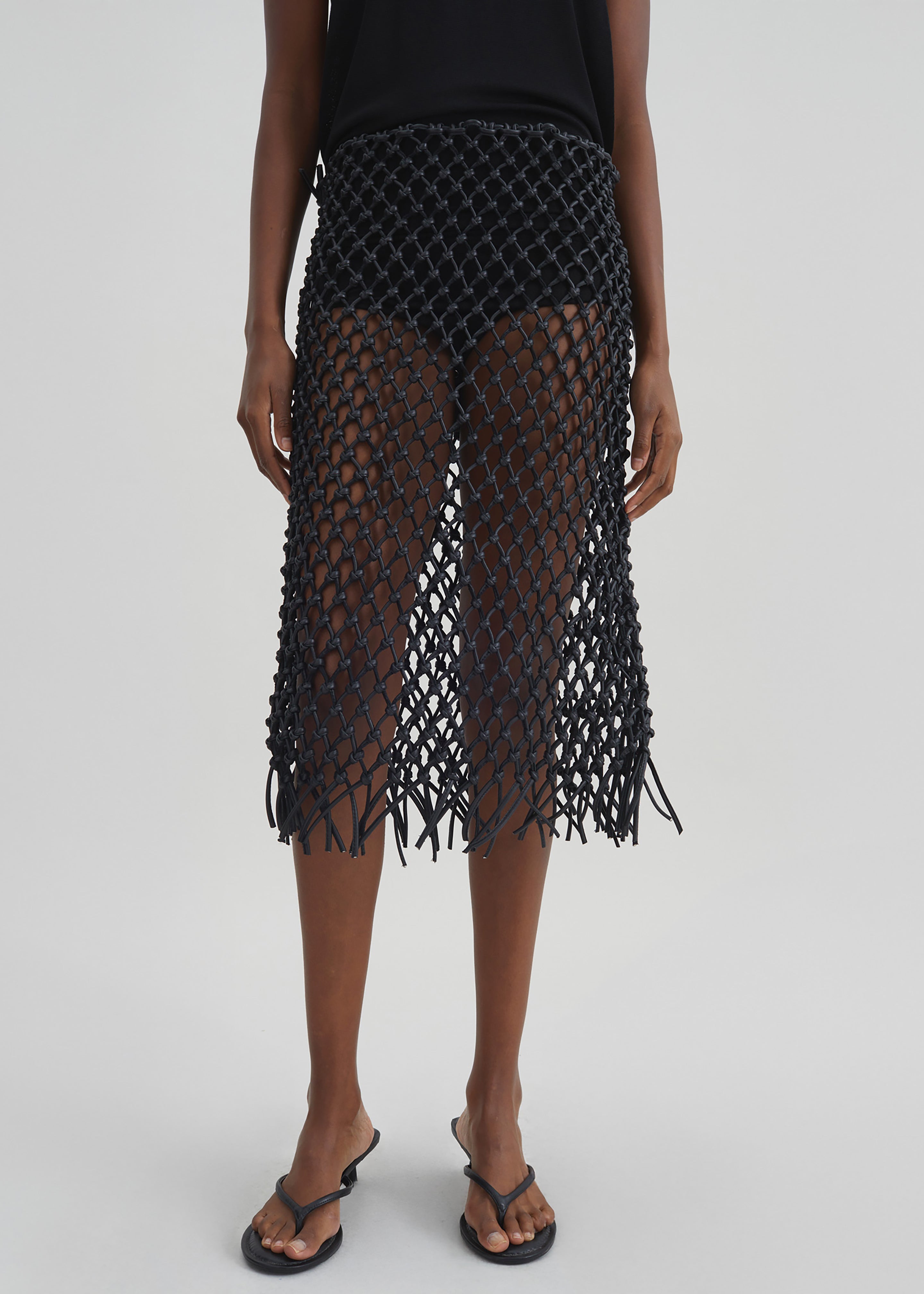 Nelaya Leather Macrame Skirt - Black - 3