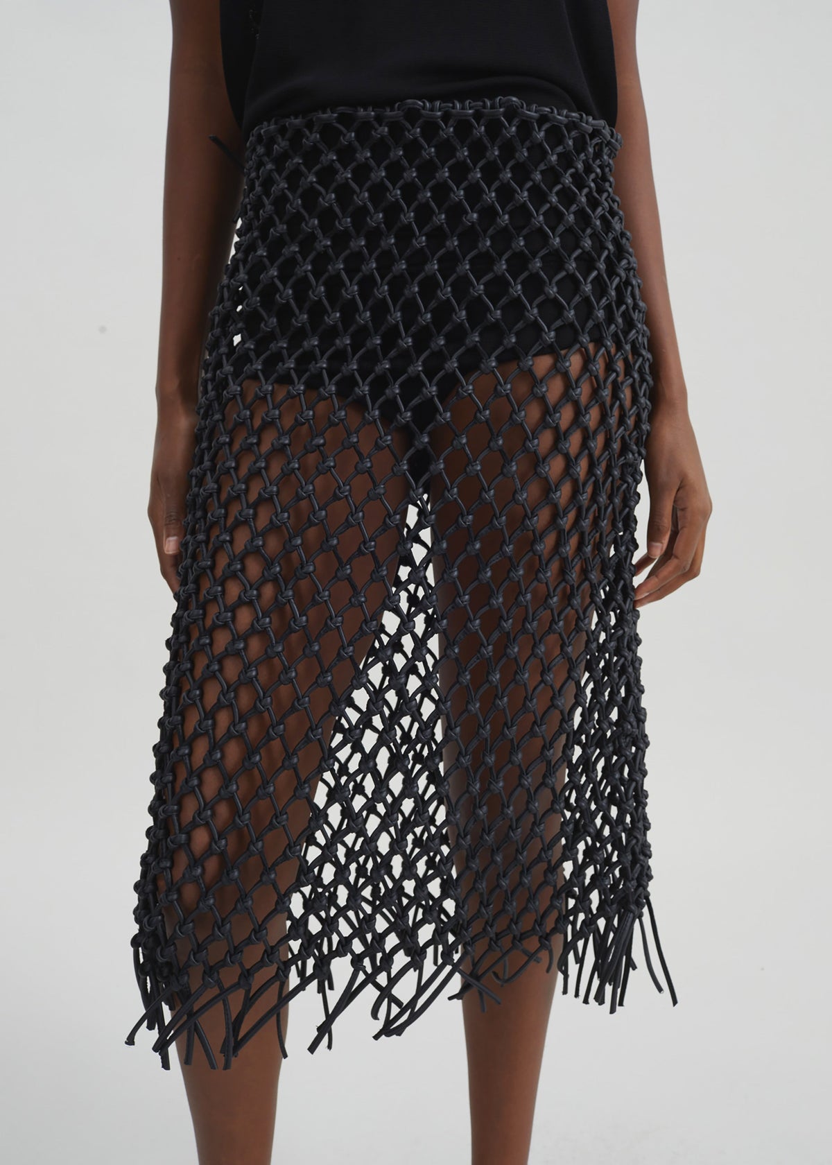 Nelaya Leather Macrame Skirt - Black - 6